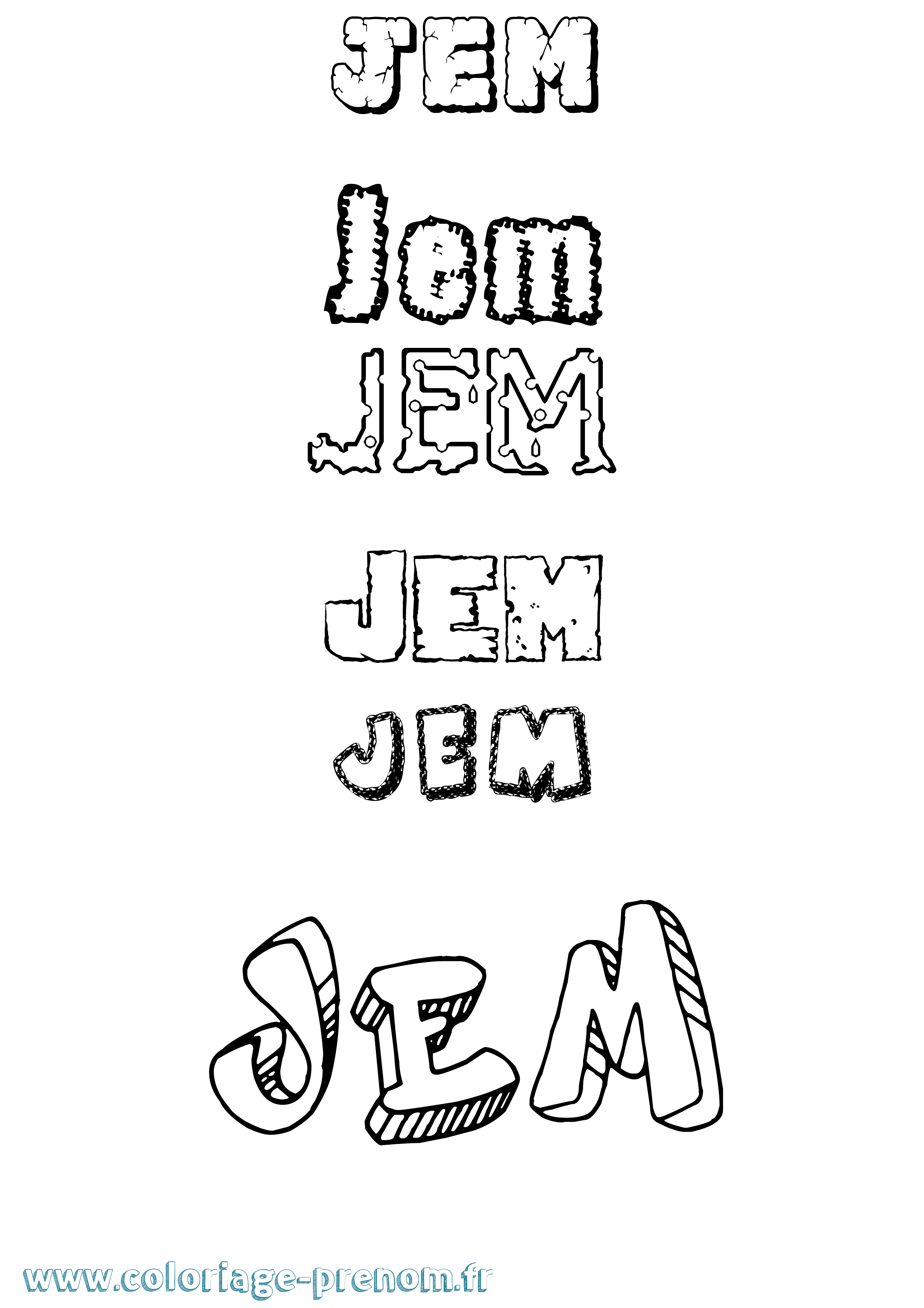 Coloriage prénom Jem Destructuré