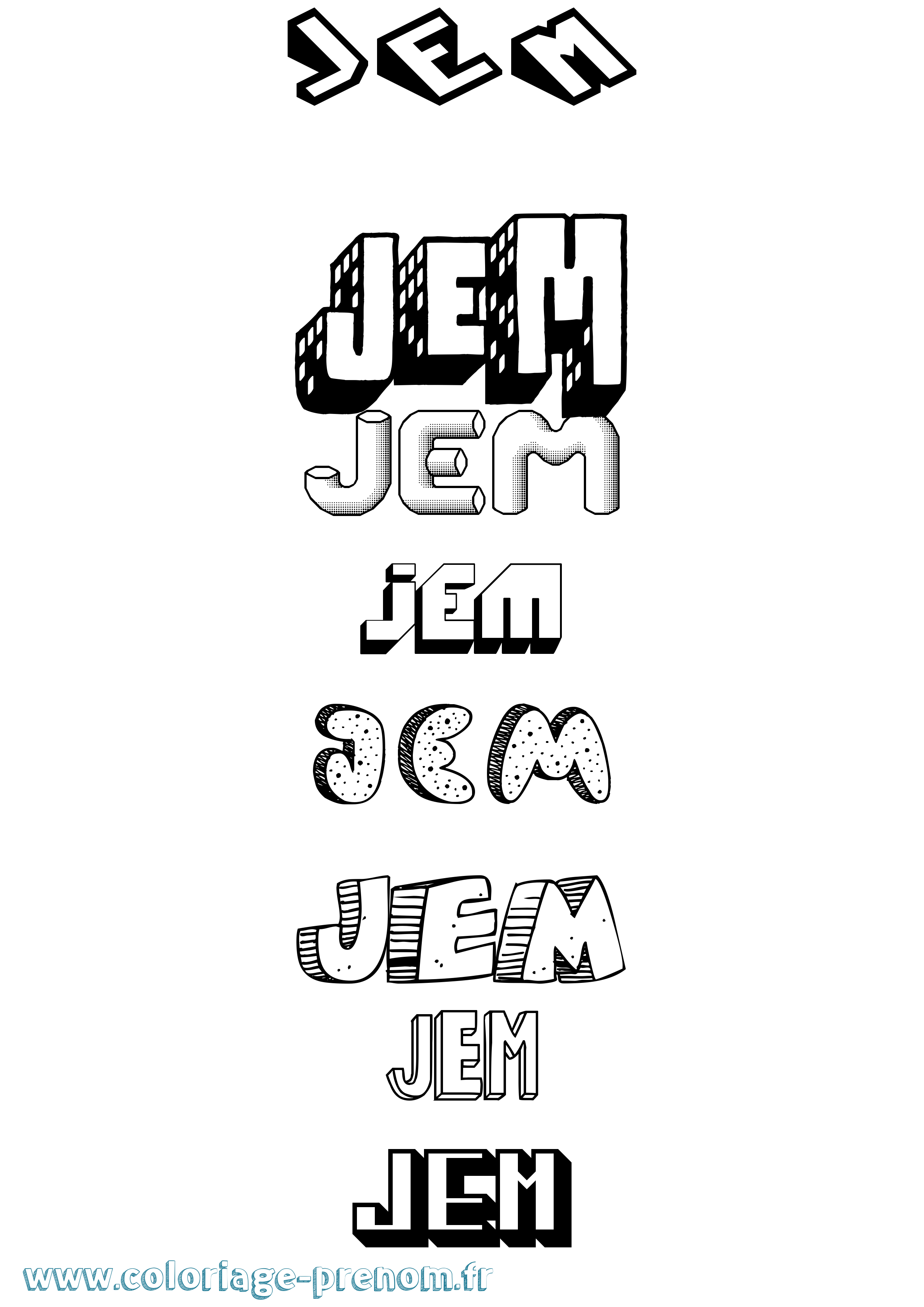 Coloriage prénom Jem Effet 3D