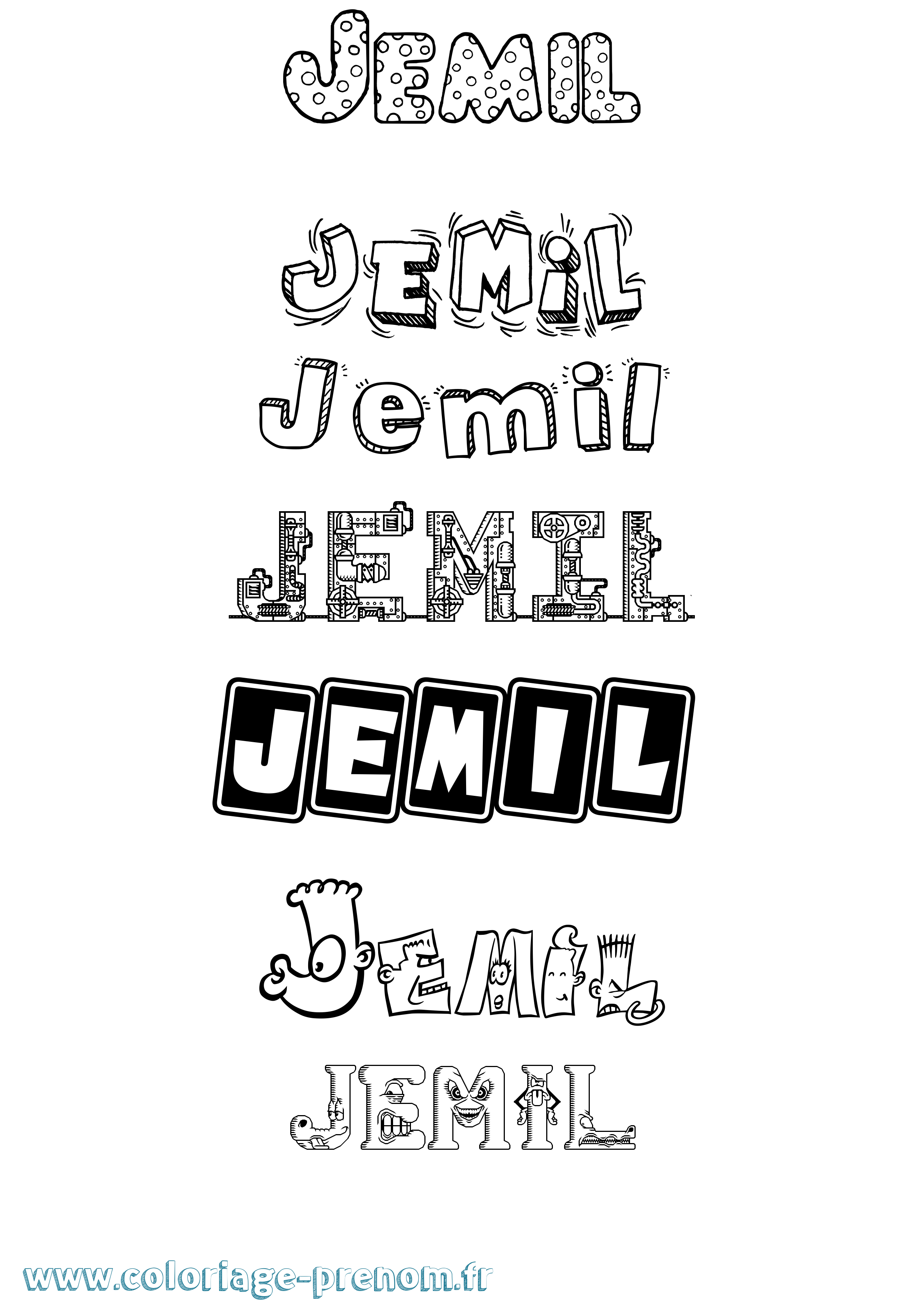 Coloriage prénom Jemil Fun
