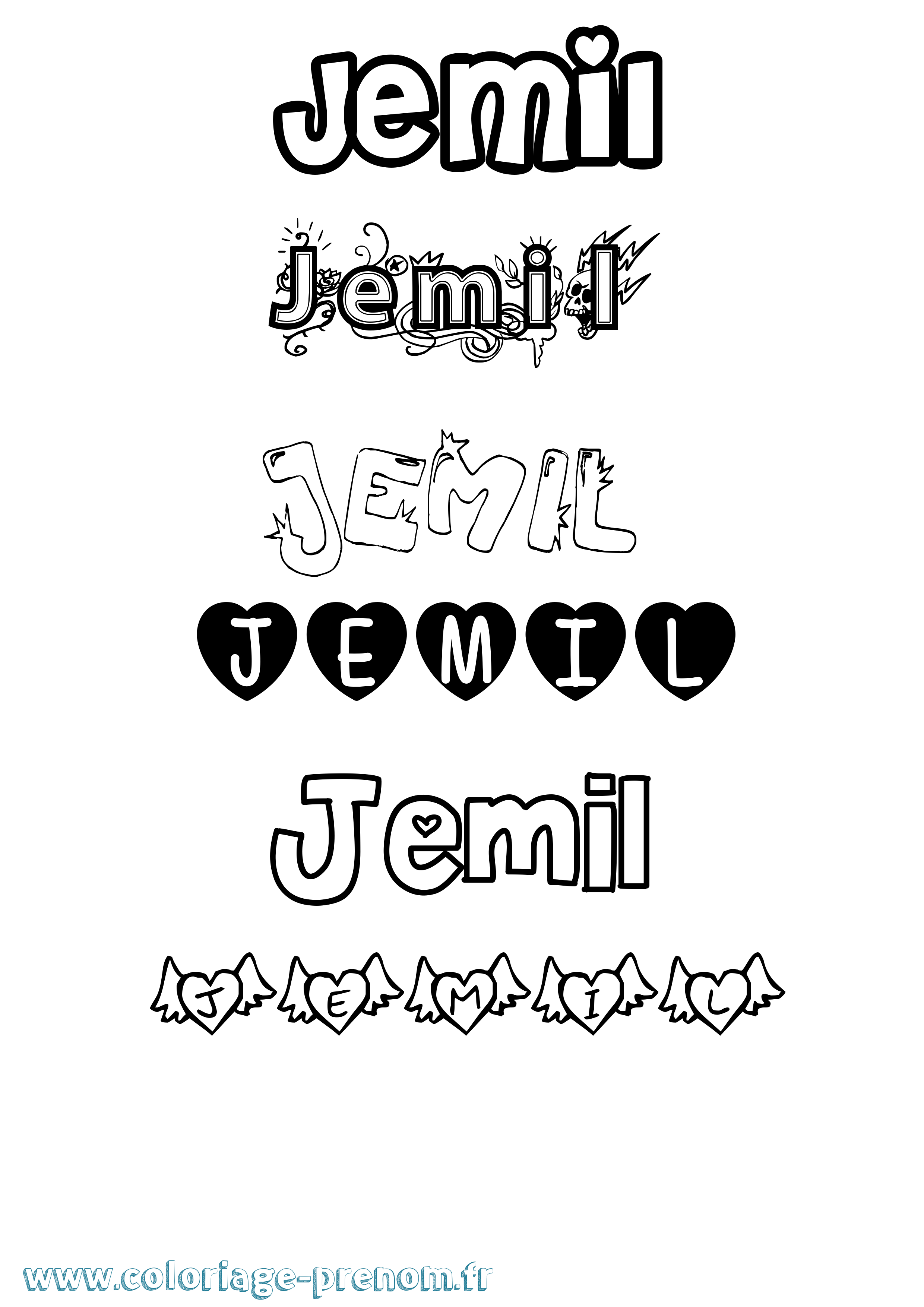 Coloriage prénom Jemil Girly