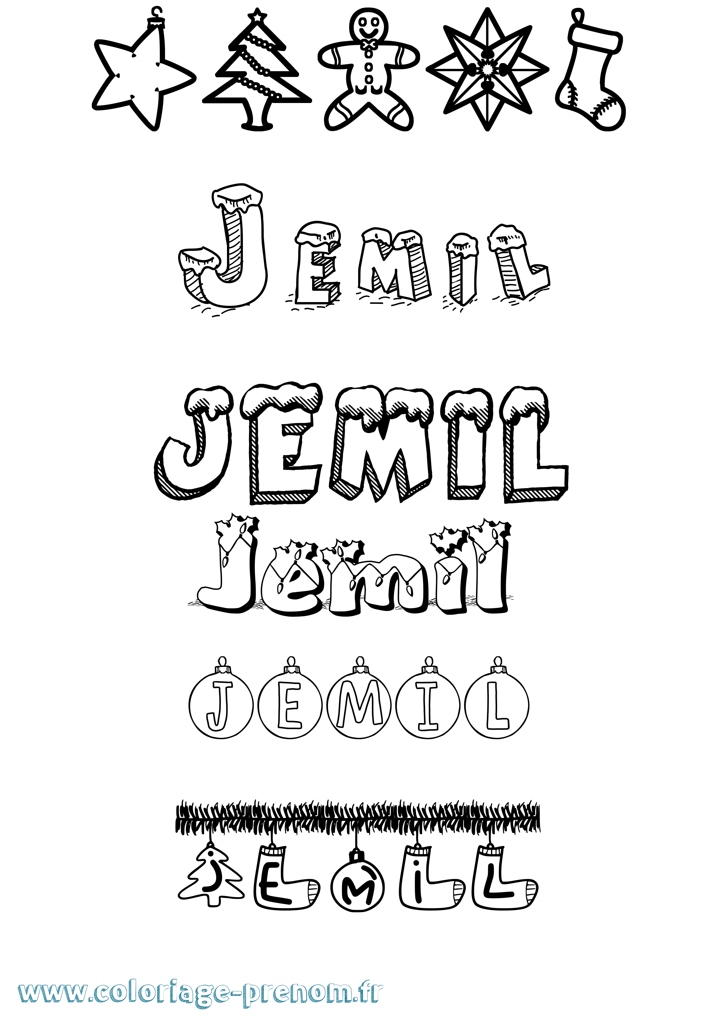 Coloriage prénom Jemil Noël