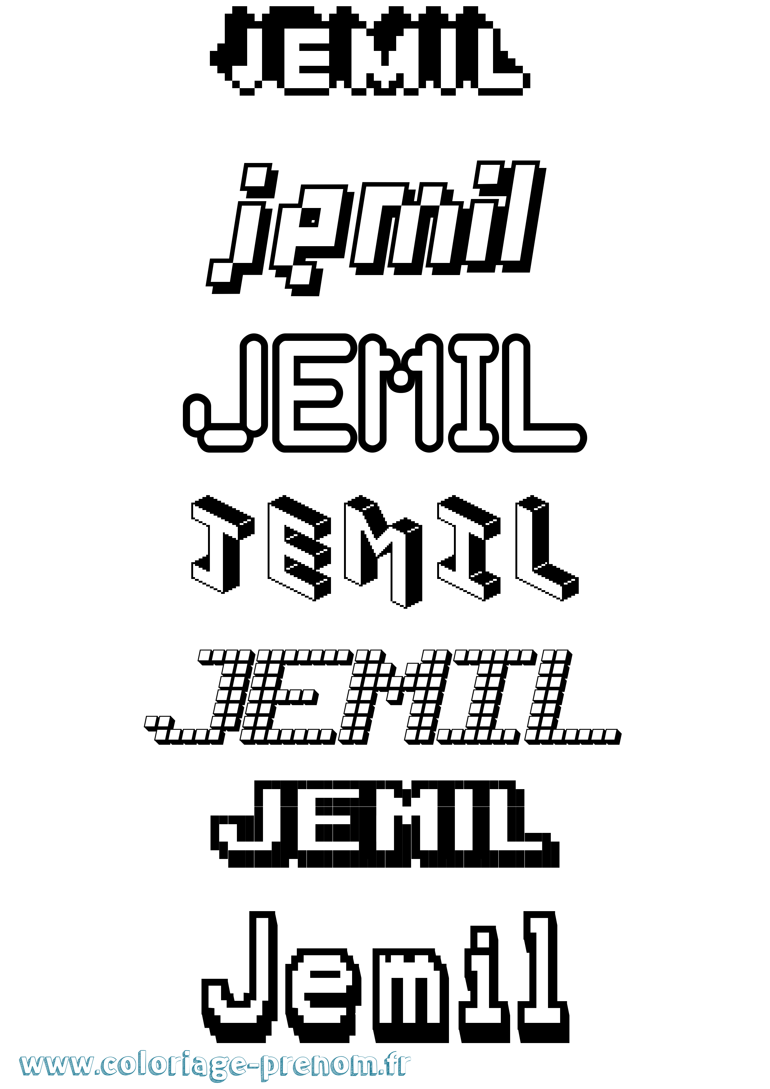 Coloriage prénom Jemil Pixel