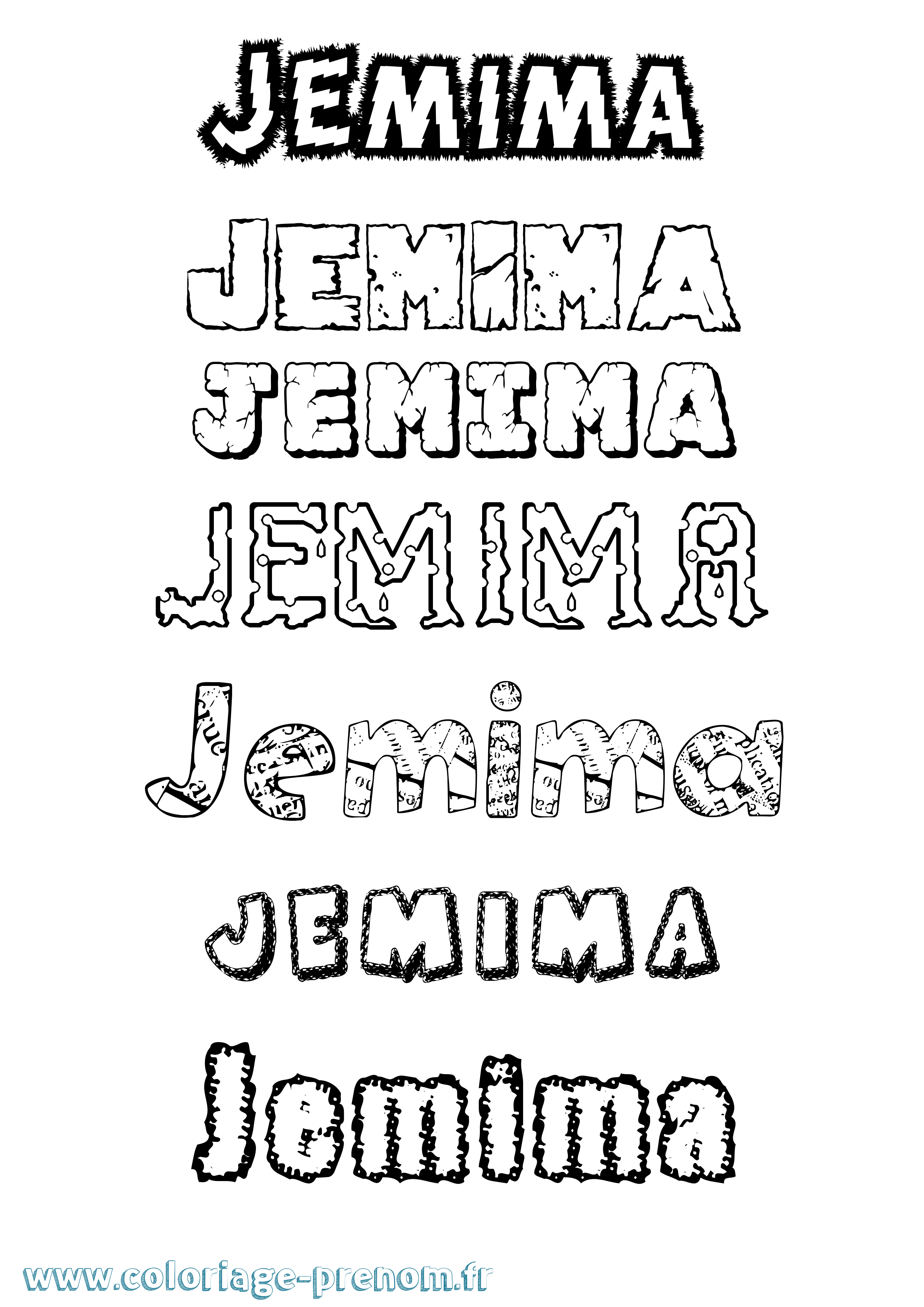 Coloriage prénom Jemima Destructuré