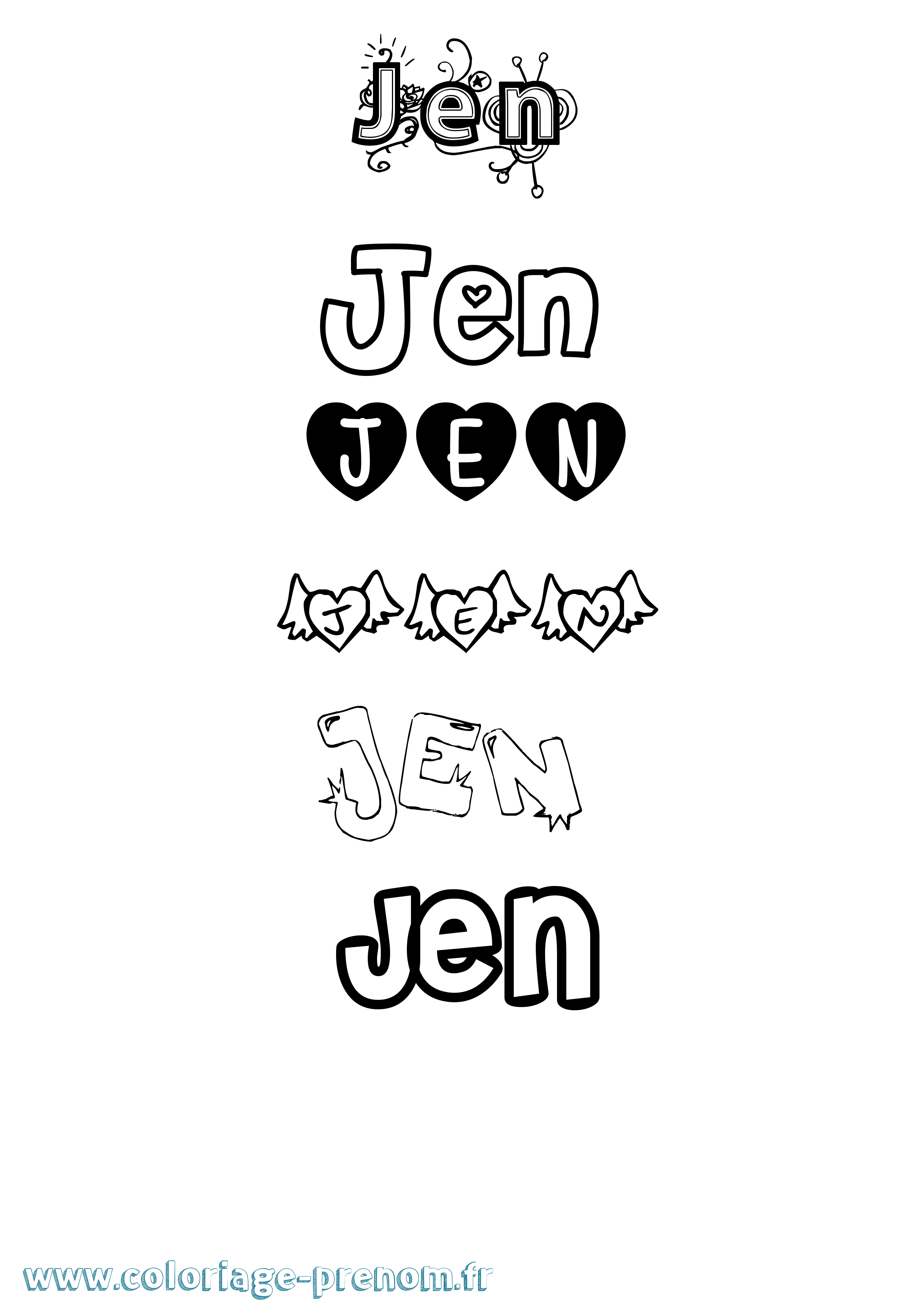 Coloriage prénom Jen Girly