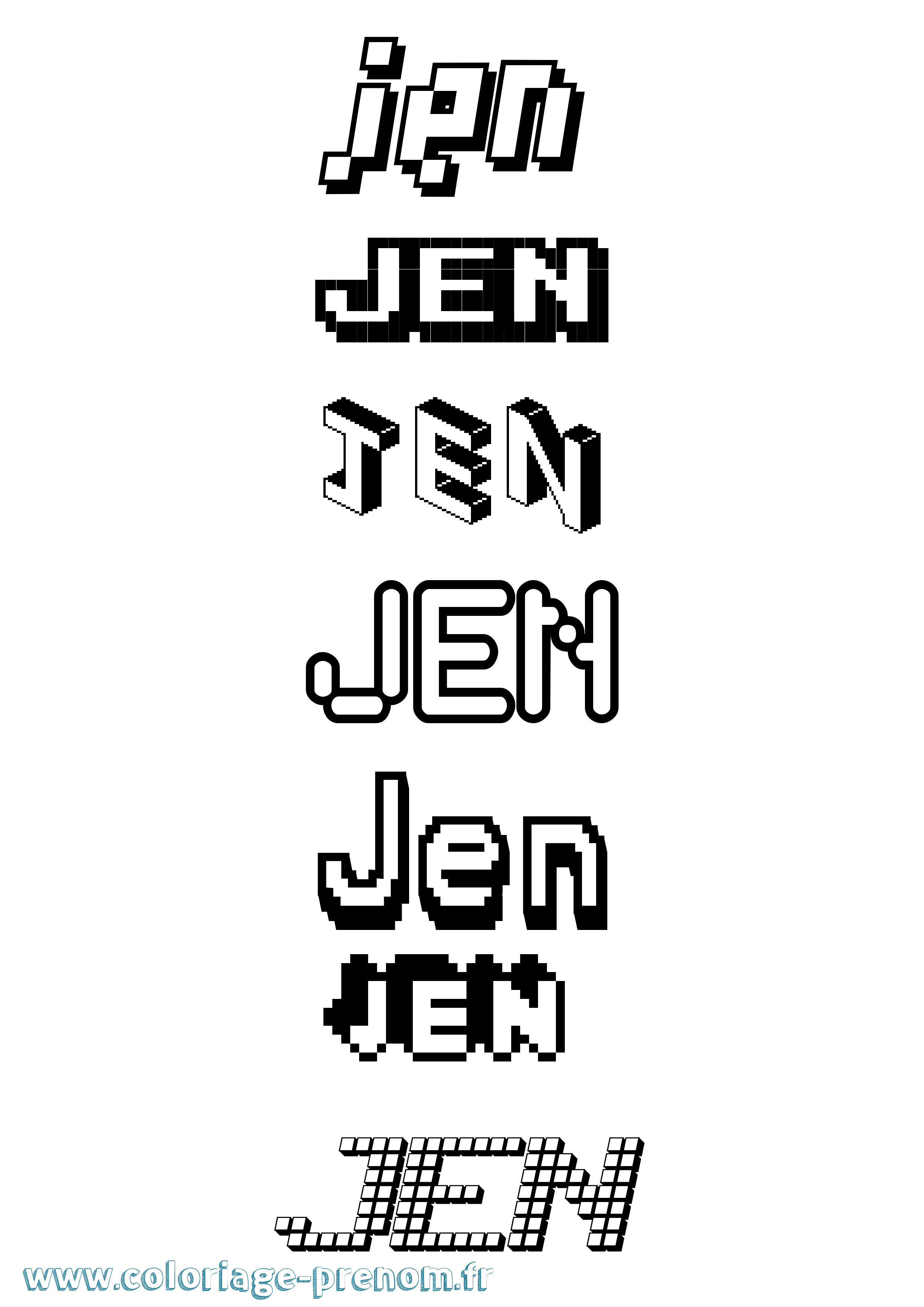 Coloriage prénom Jen Pixel