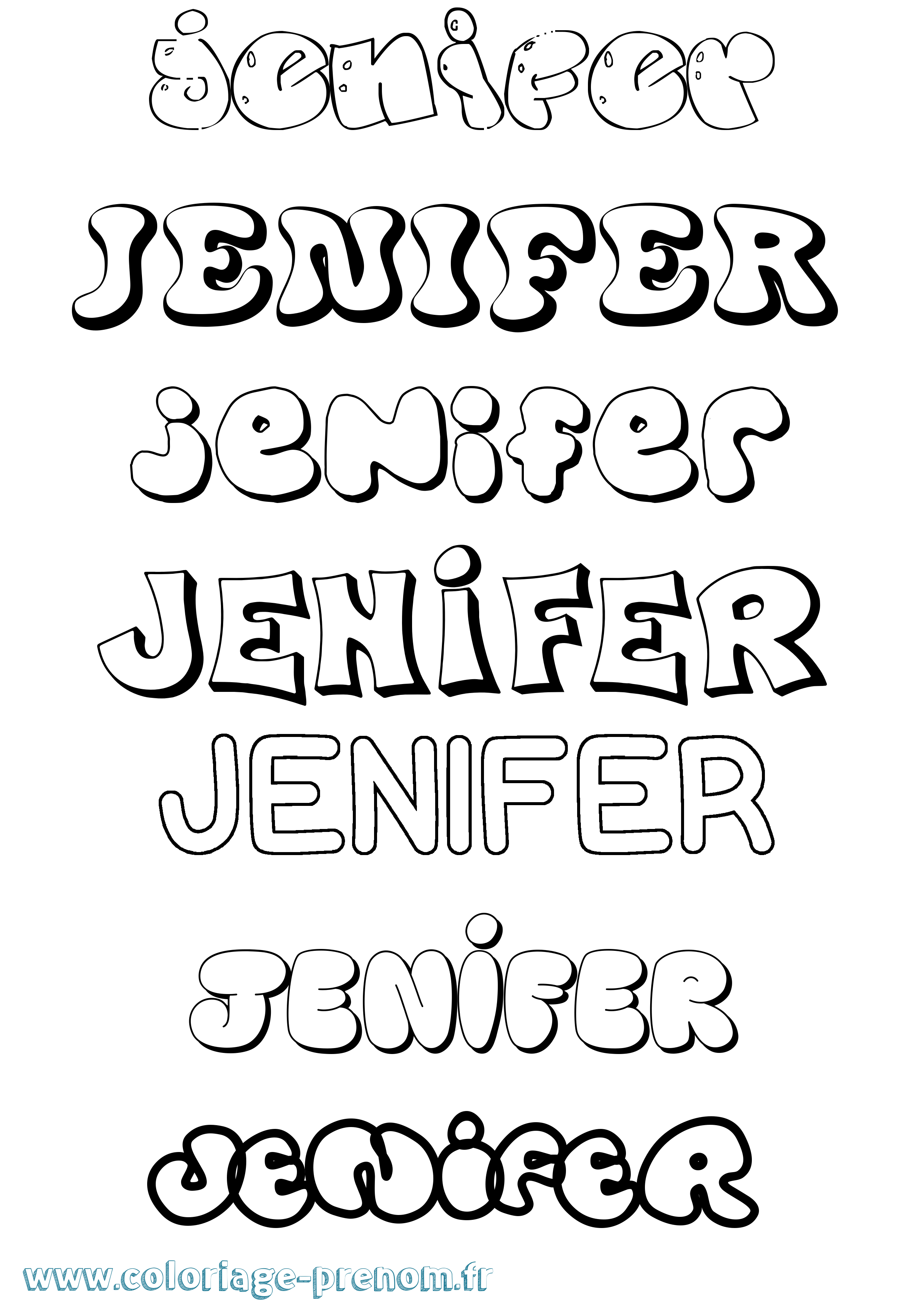 Coloriage prénom Jenifer Bubble
