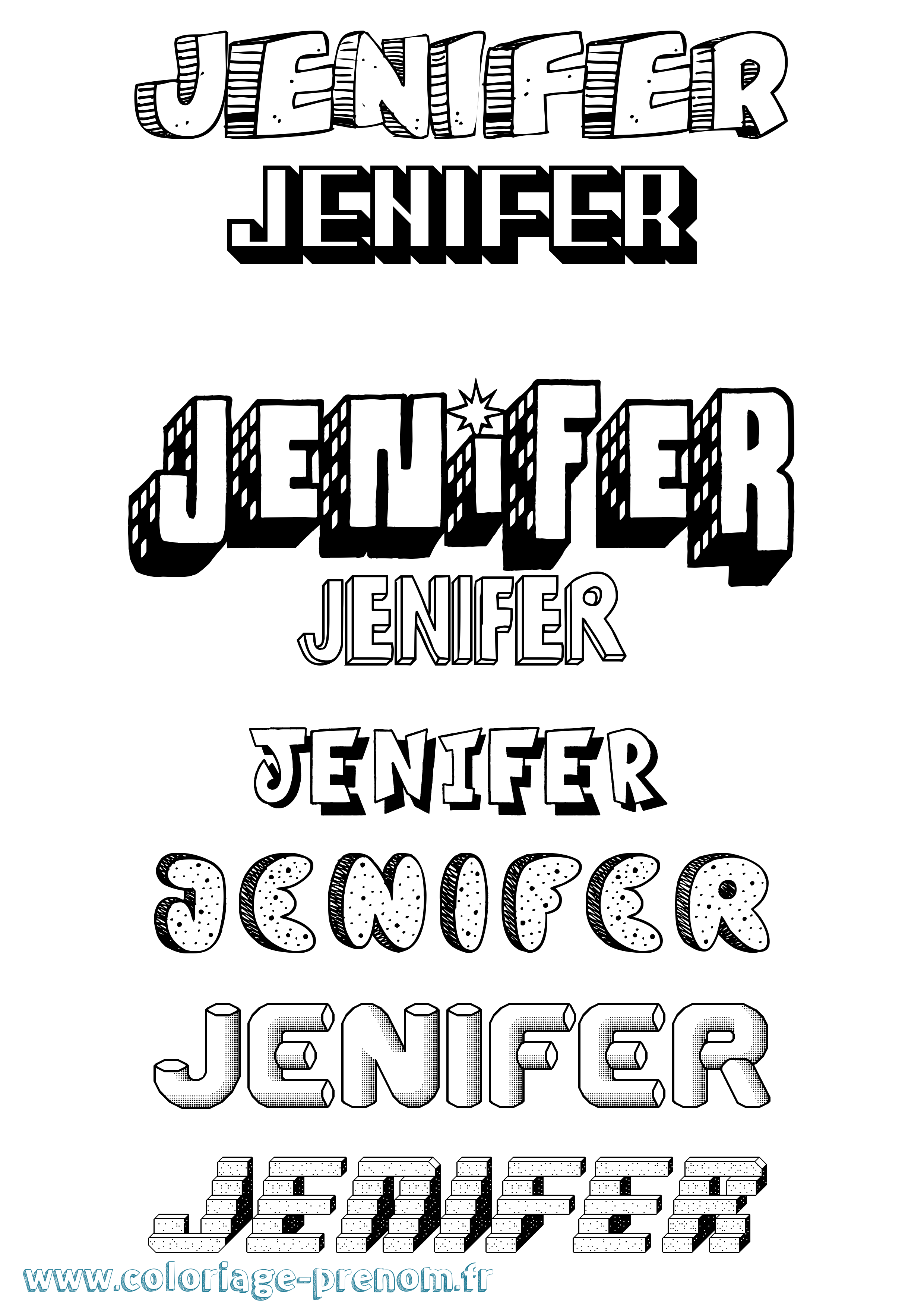 Coloriage prénom Jenifer Effet 3D
