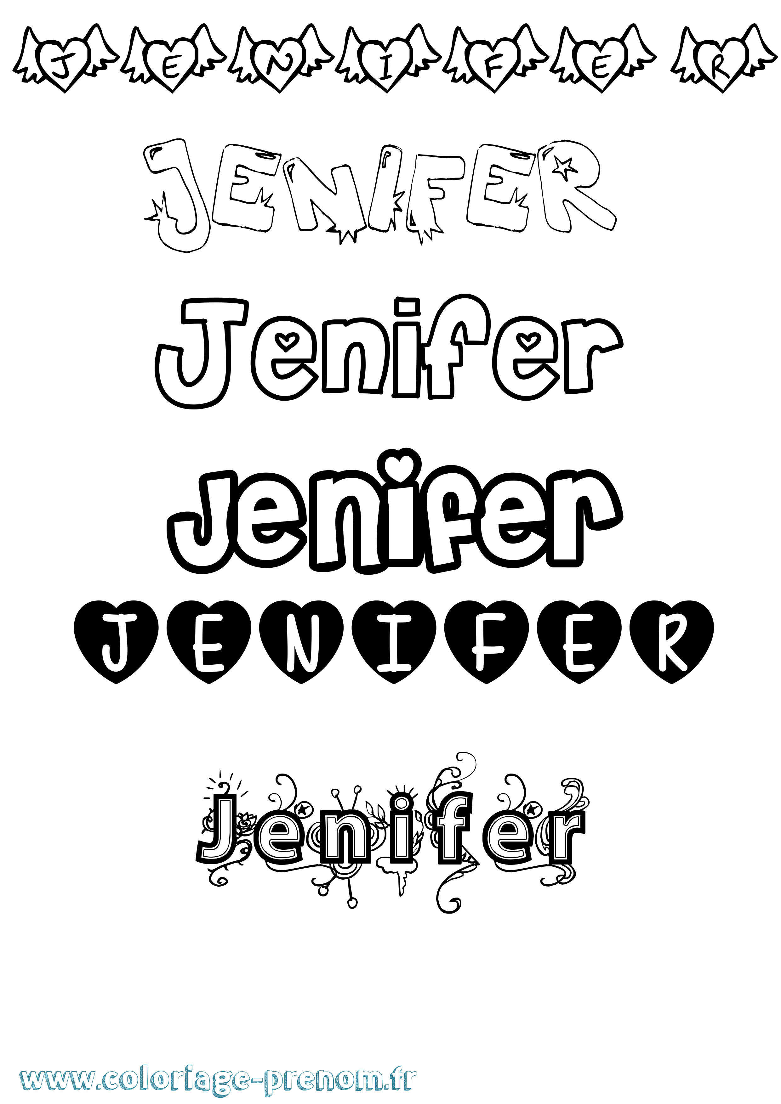 Coloriage prénom Jenifer Girly