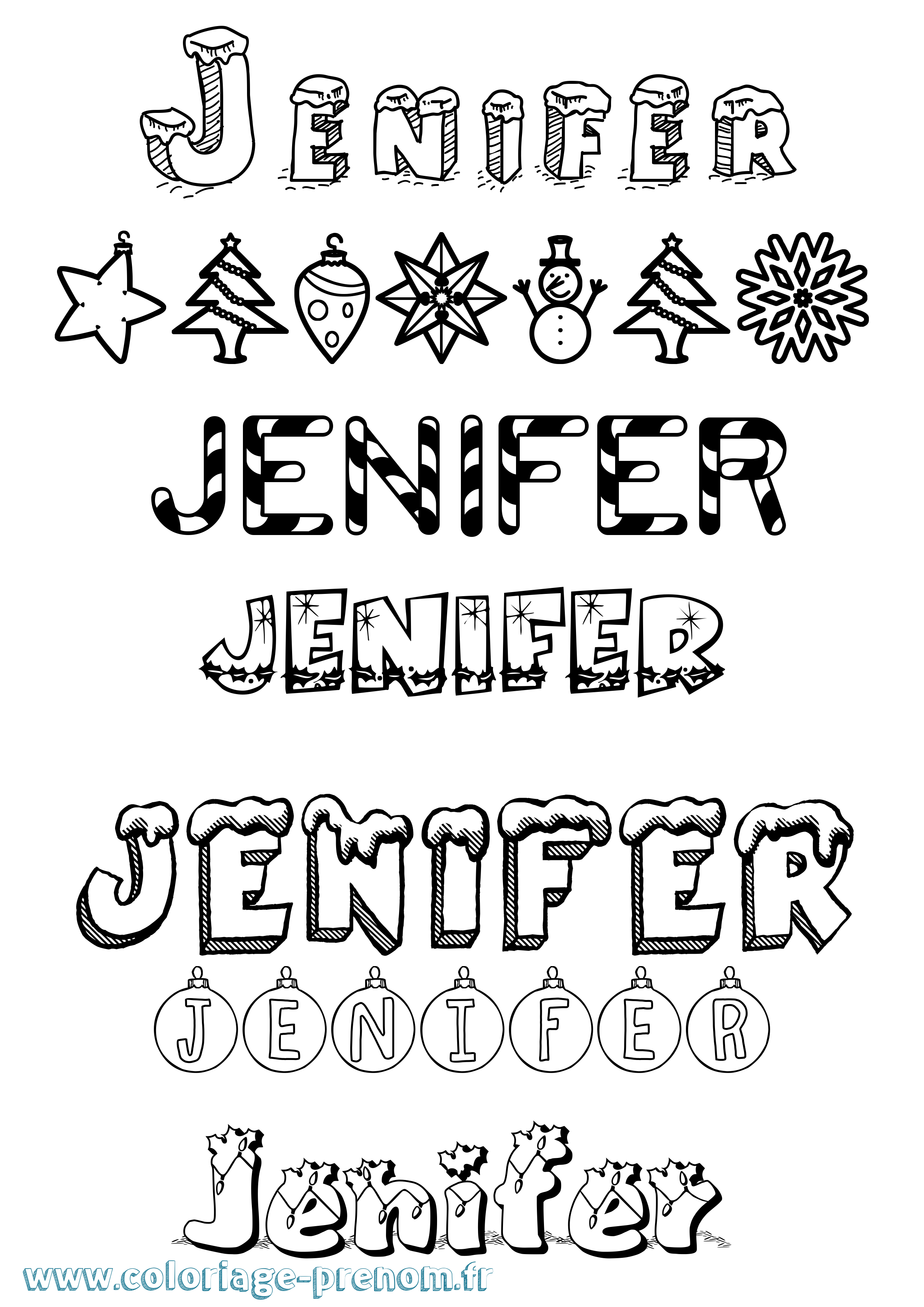 Coloriage prénom Jenifer Noël