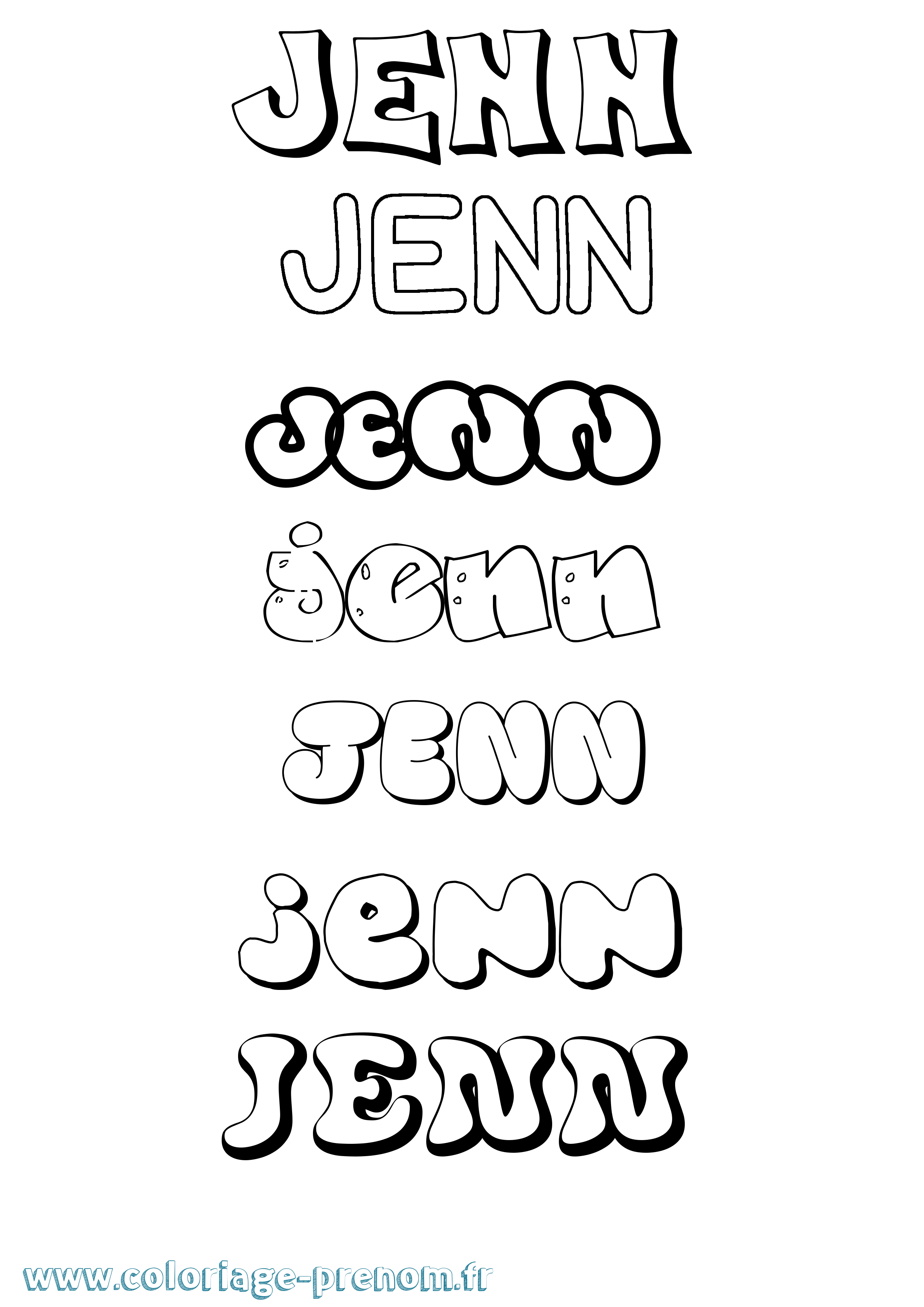 Coloriage prénom Jenn Bubble