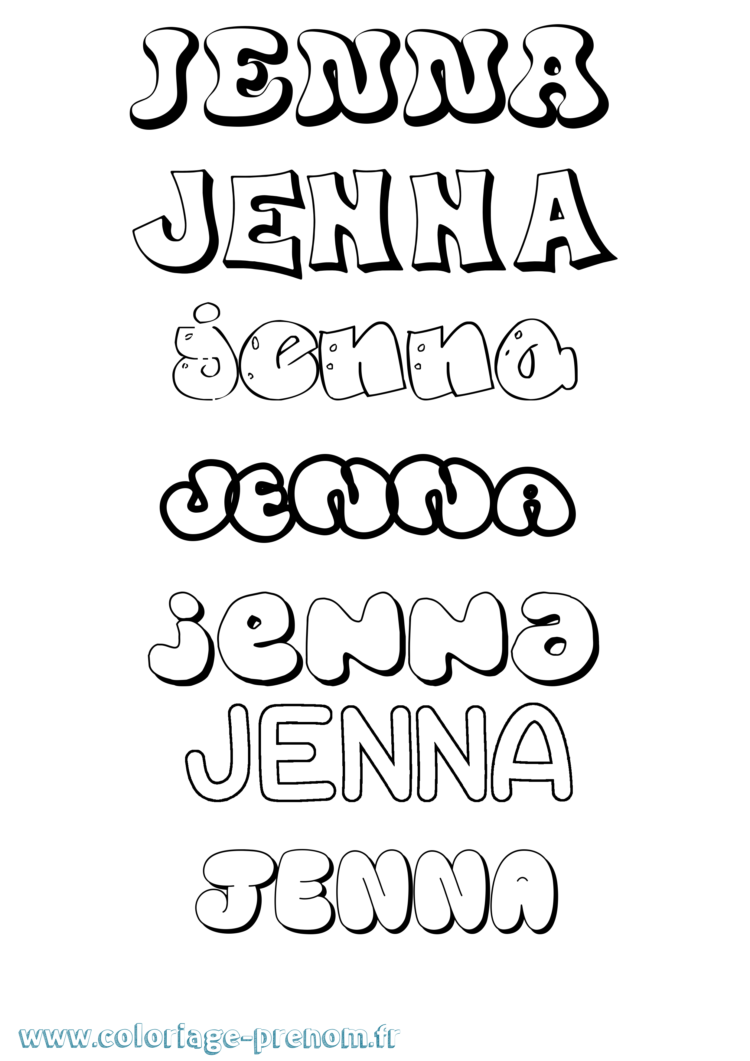 Coloriage prénom Jenna Bubble