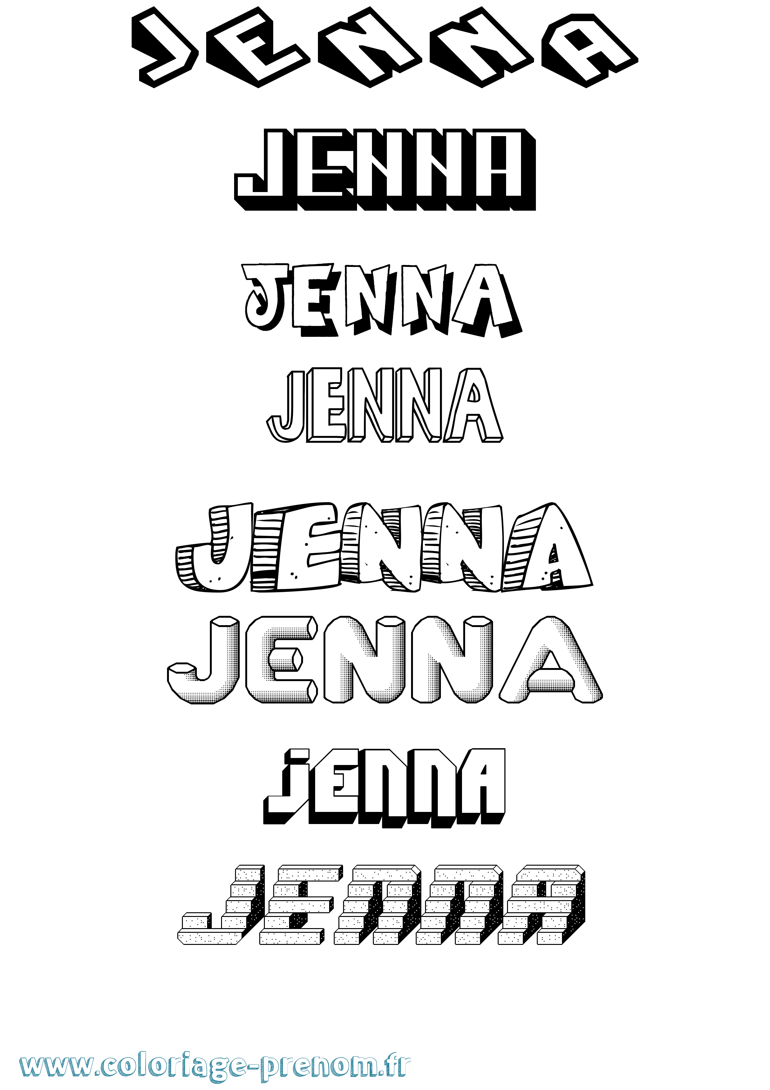 Coloriage prénom Jenna Effet 3D