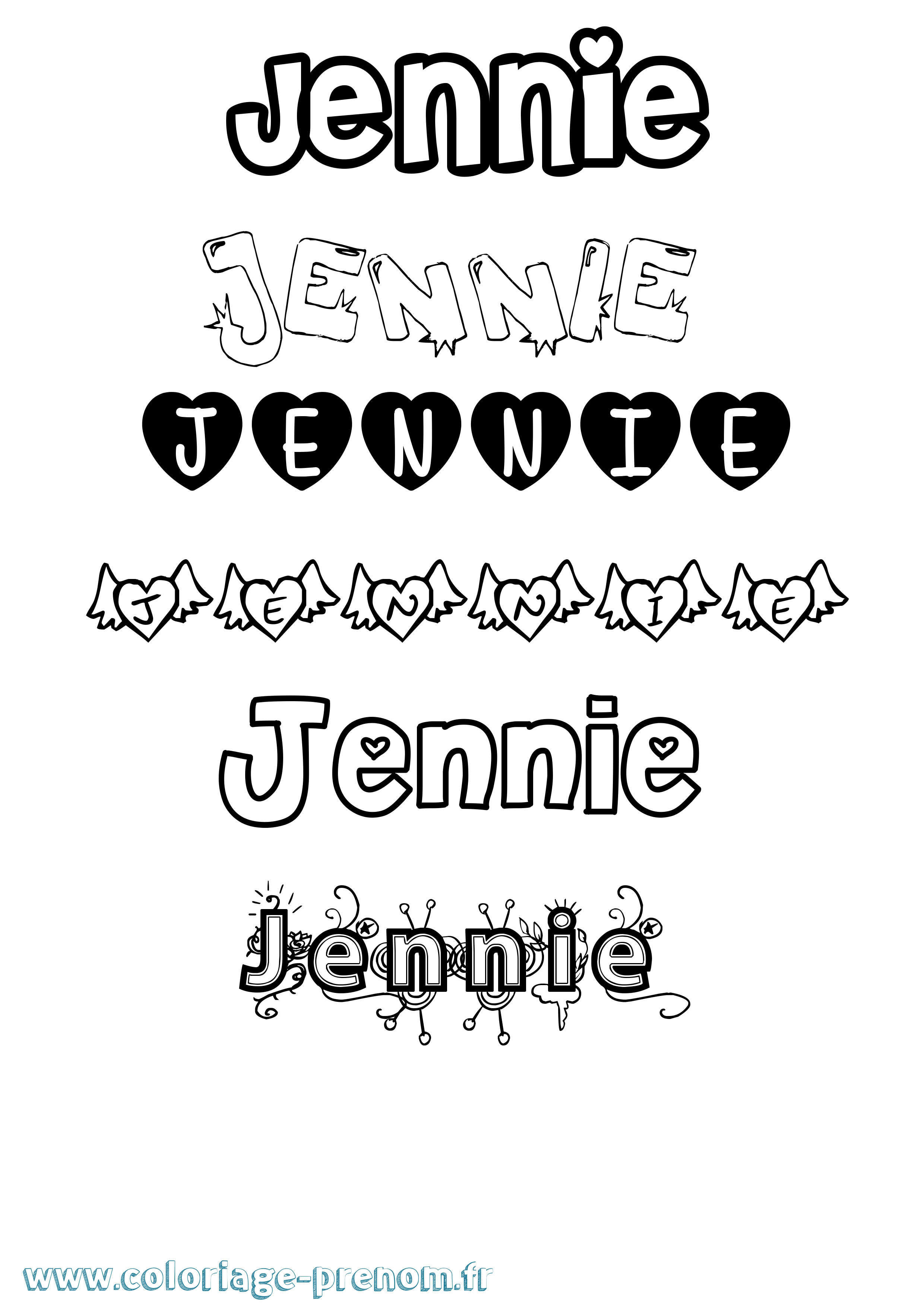 Coloriage prénom Jennie Girly
