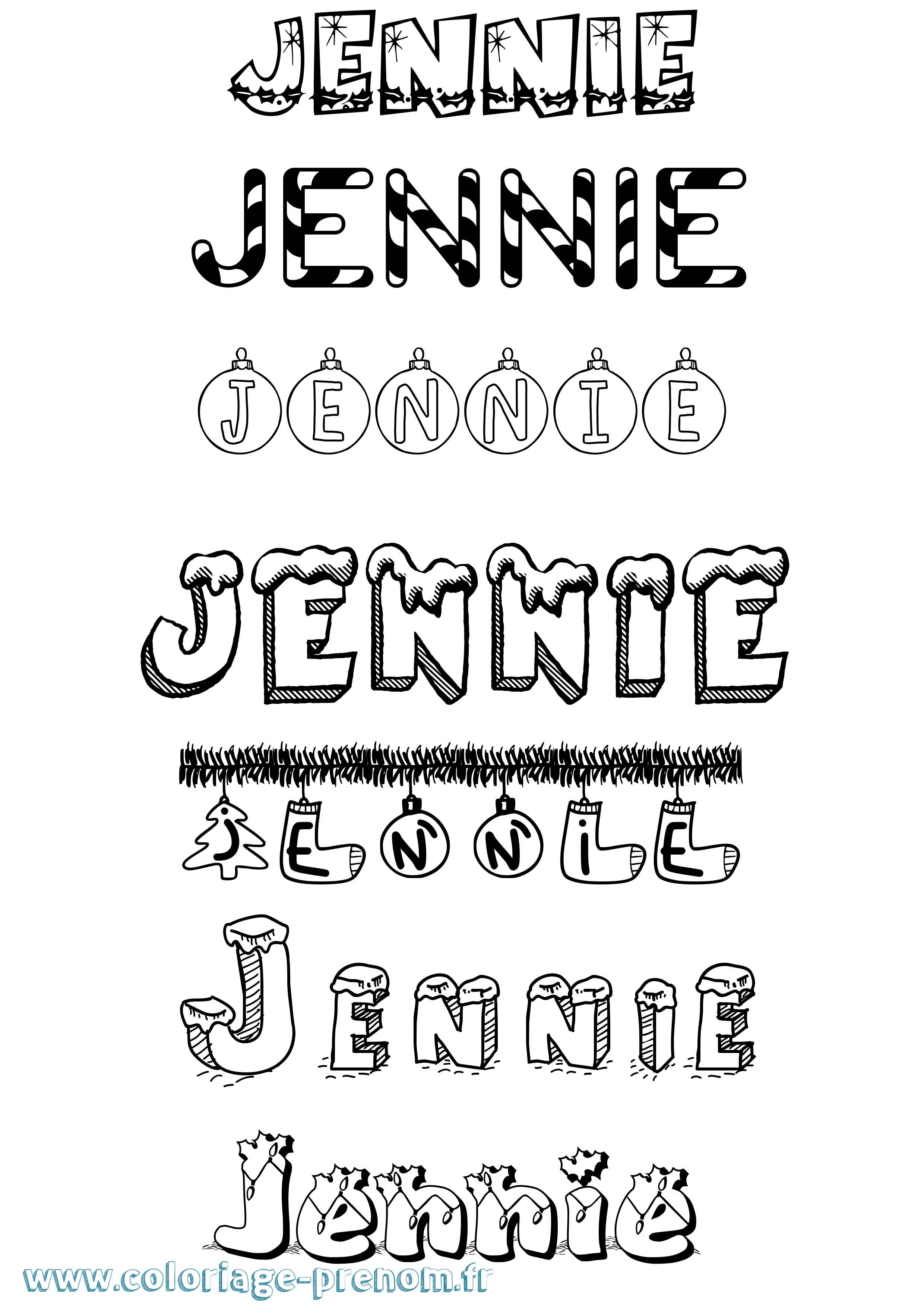 Coloriage prénom Jennie Noël