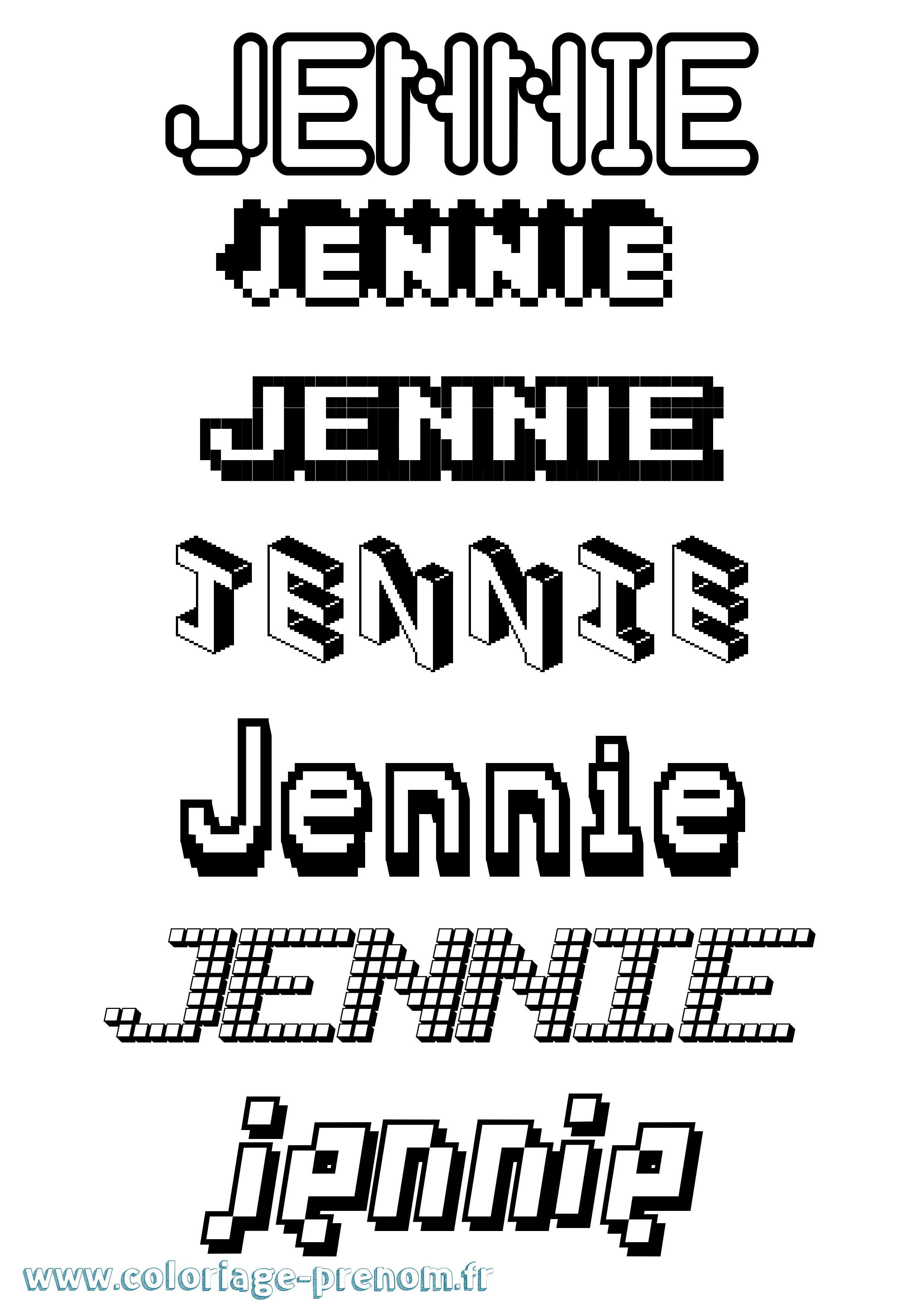 Coloriage prénom Jennie Pixel