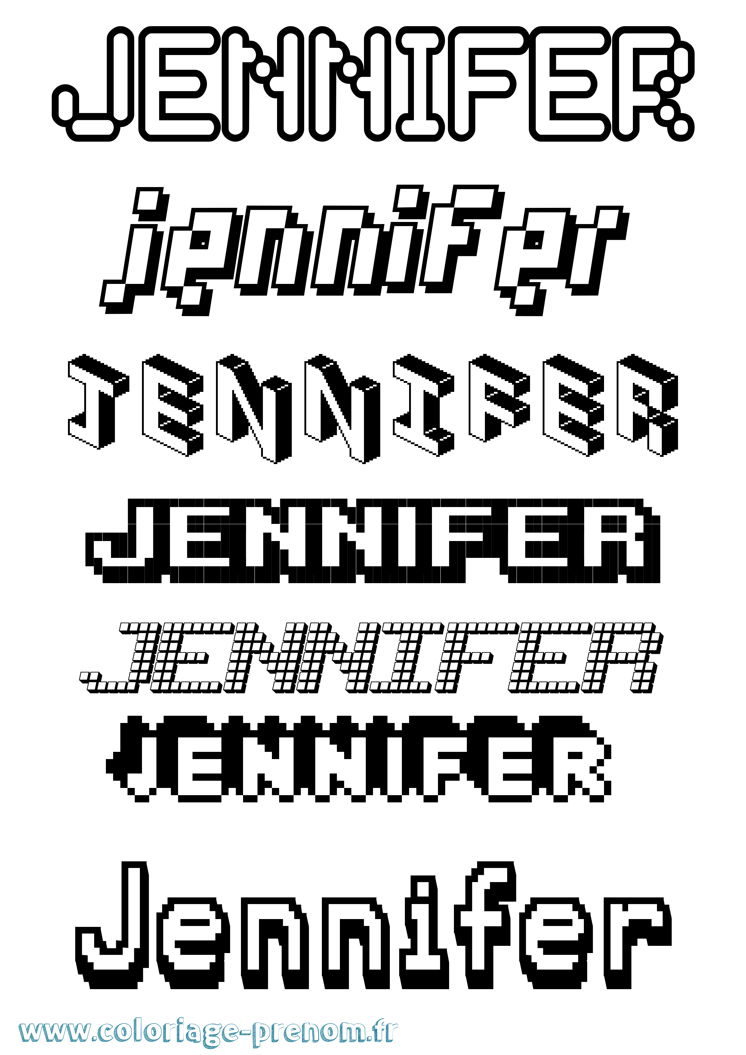 Coloriage prénom Jennifer Pixel