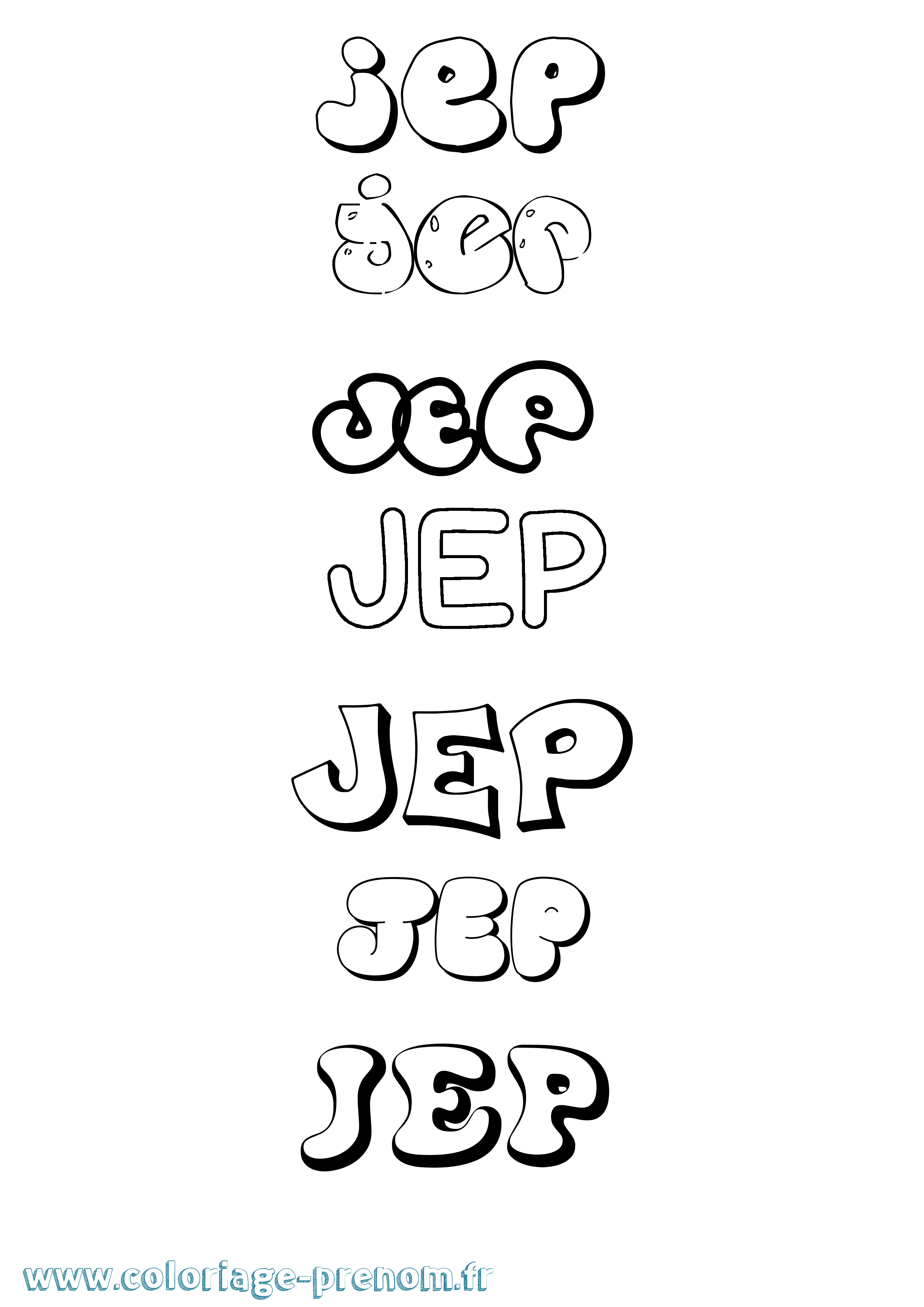 Coloriage prénom Jep Bubble