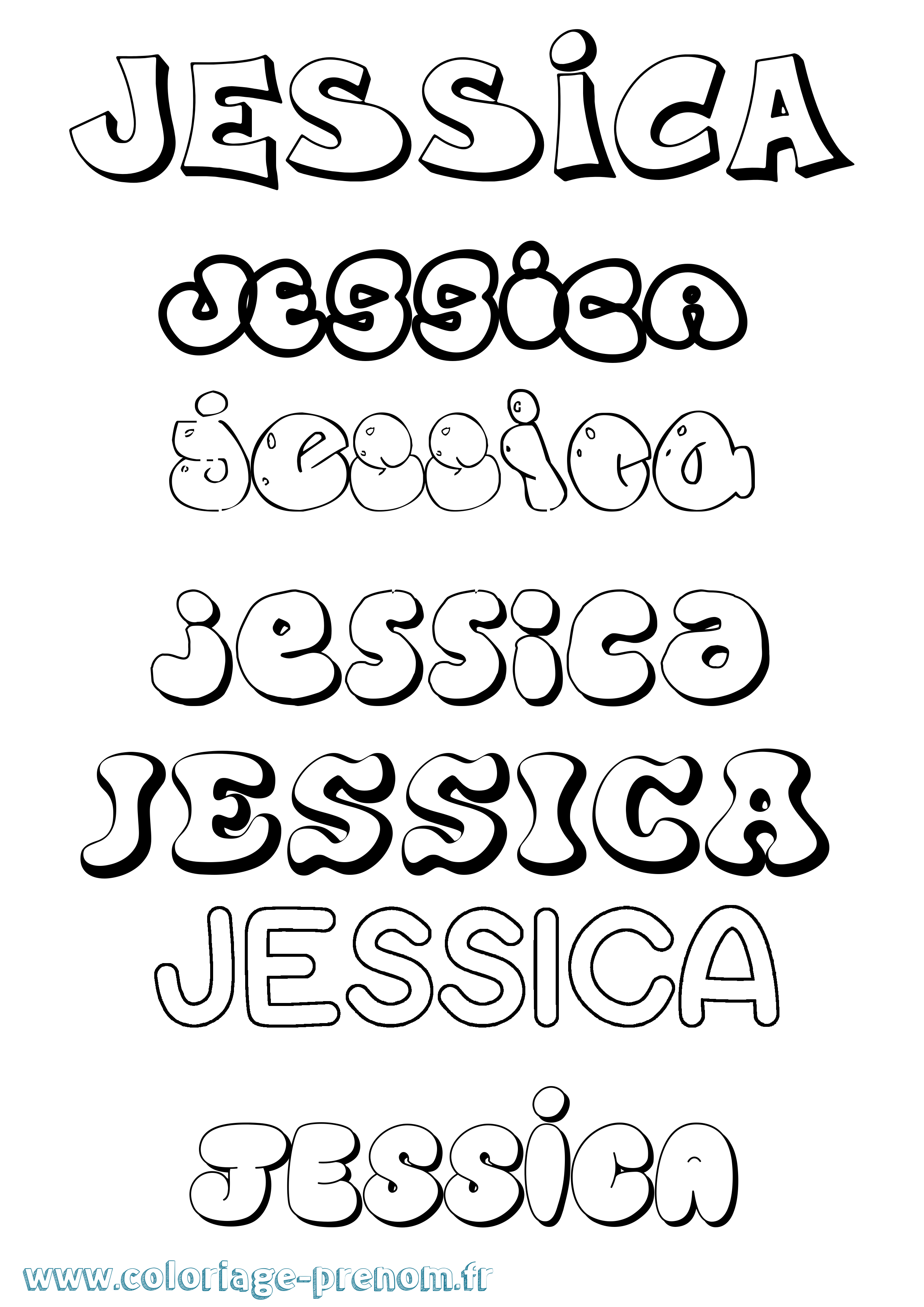 Coloriage prénom Jessica Bubble