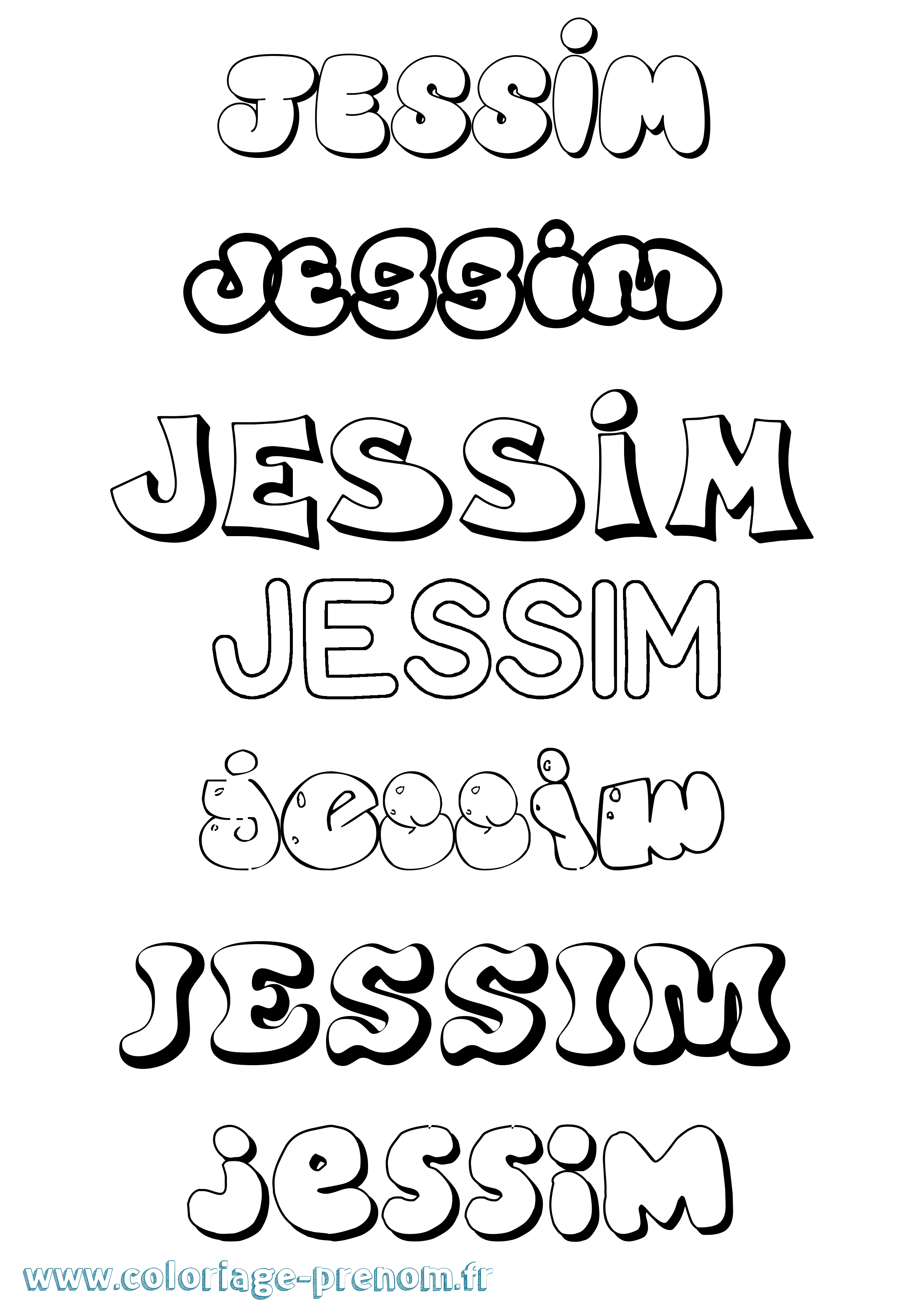 Coloriage prénom Jessim Bubble