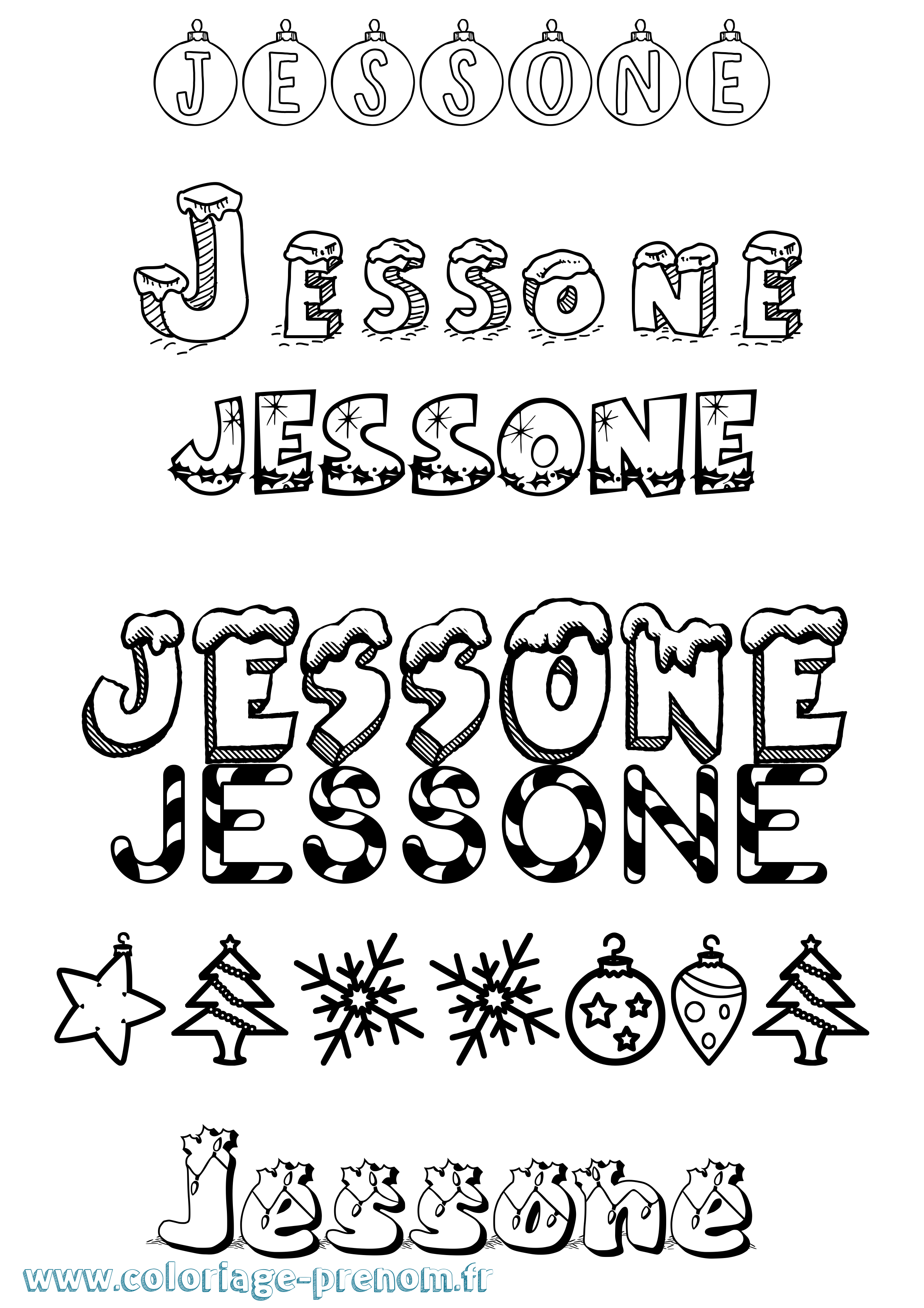 Coloriage prénom Jessone Noël