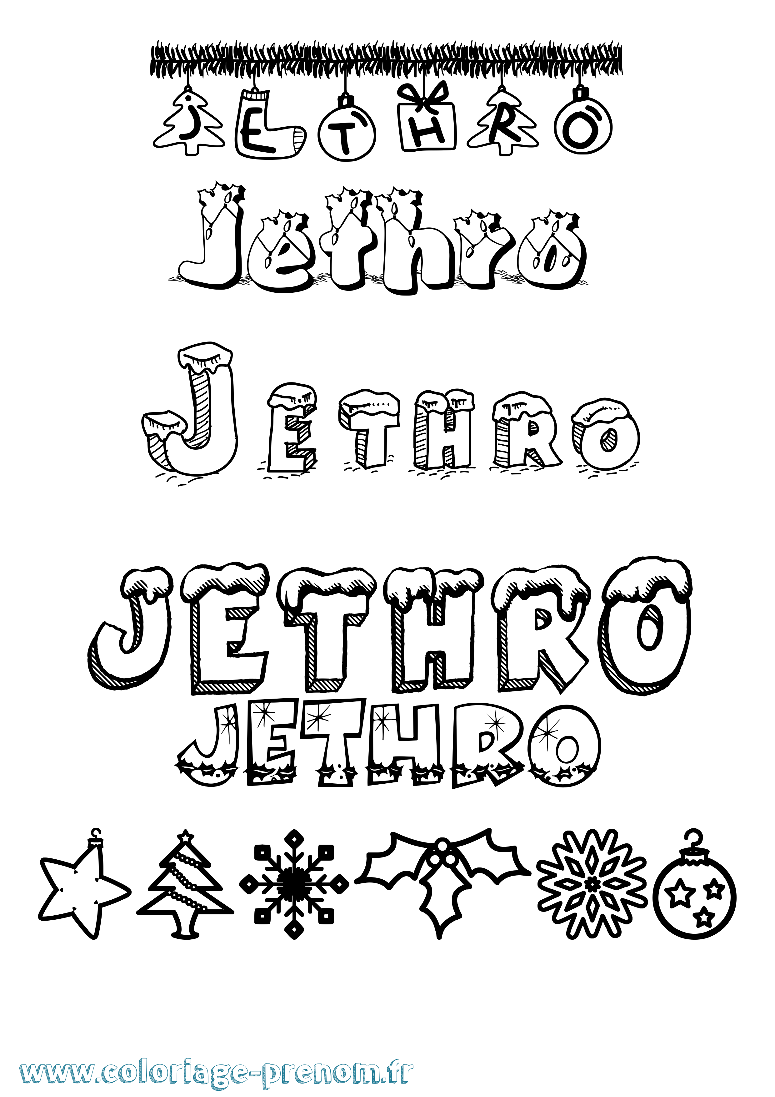 Coloriage Jethro Noël Coloriage prénom Jethro Noël