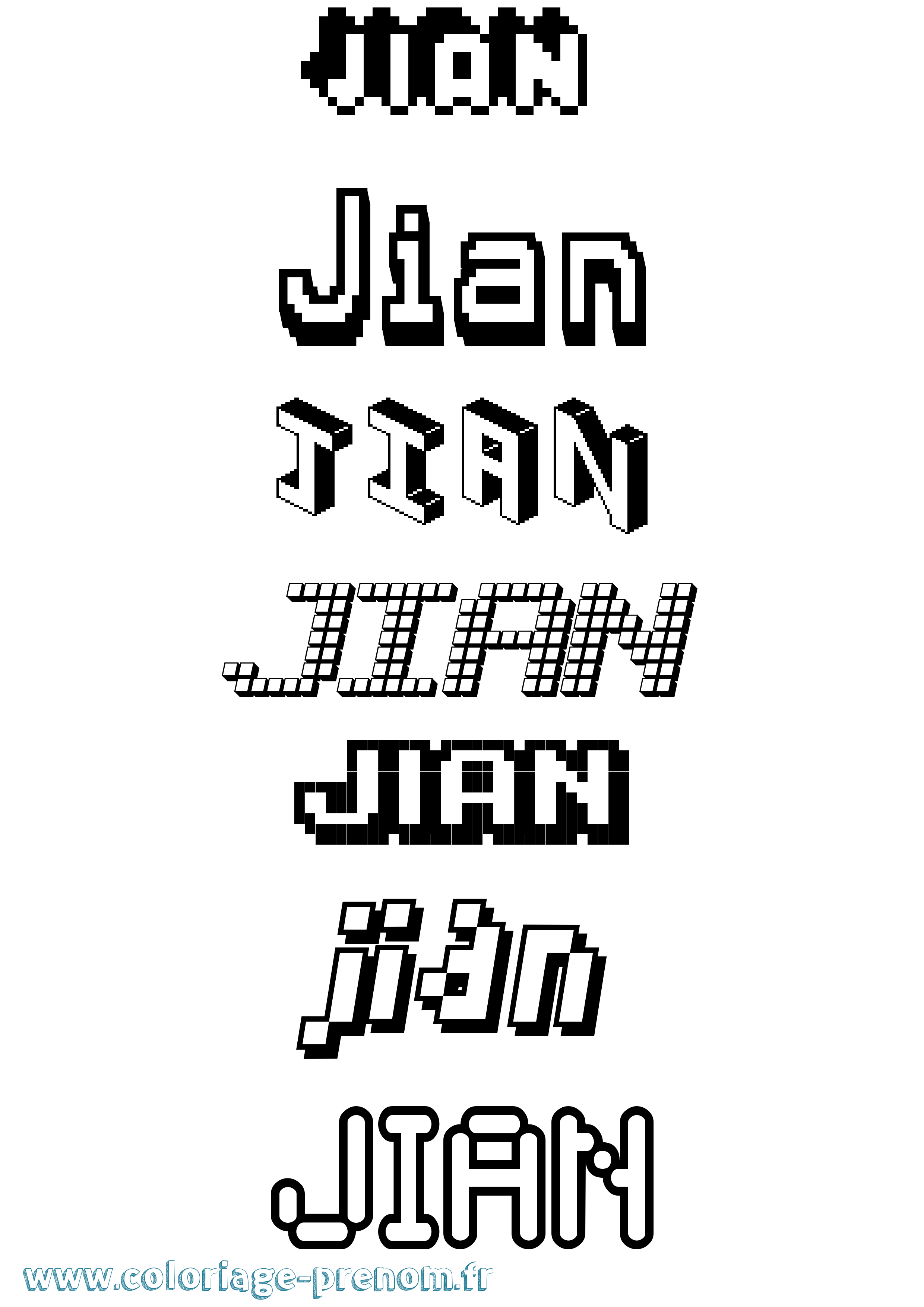 Coloriage prénom Jian Pixel