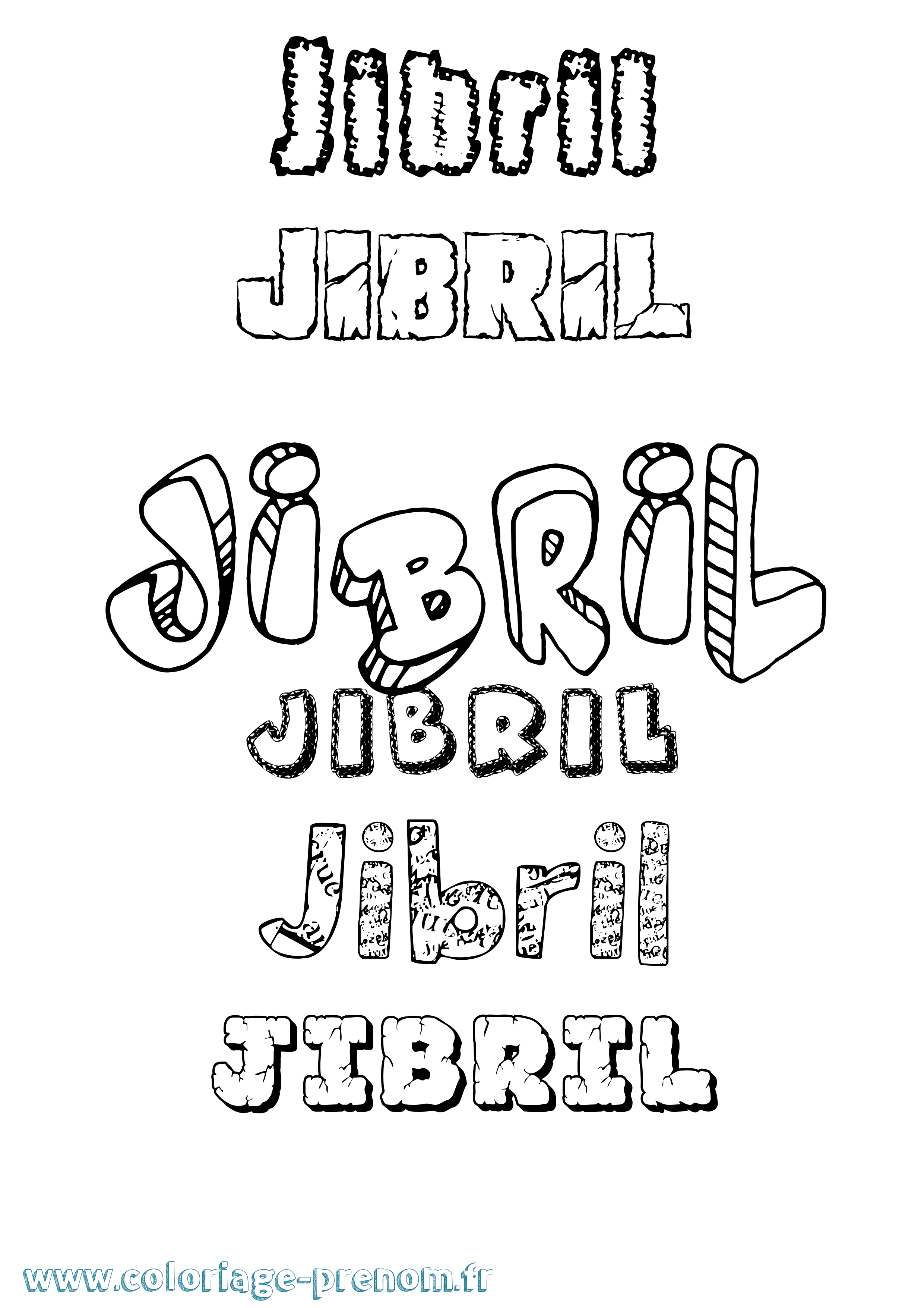 Coloriage prénom Jibril Destructuré