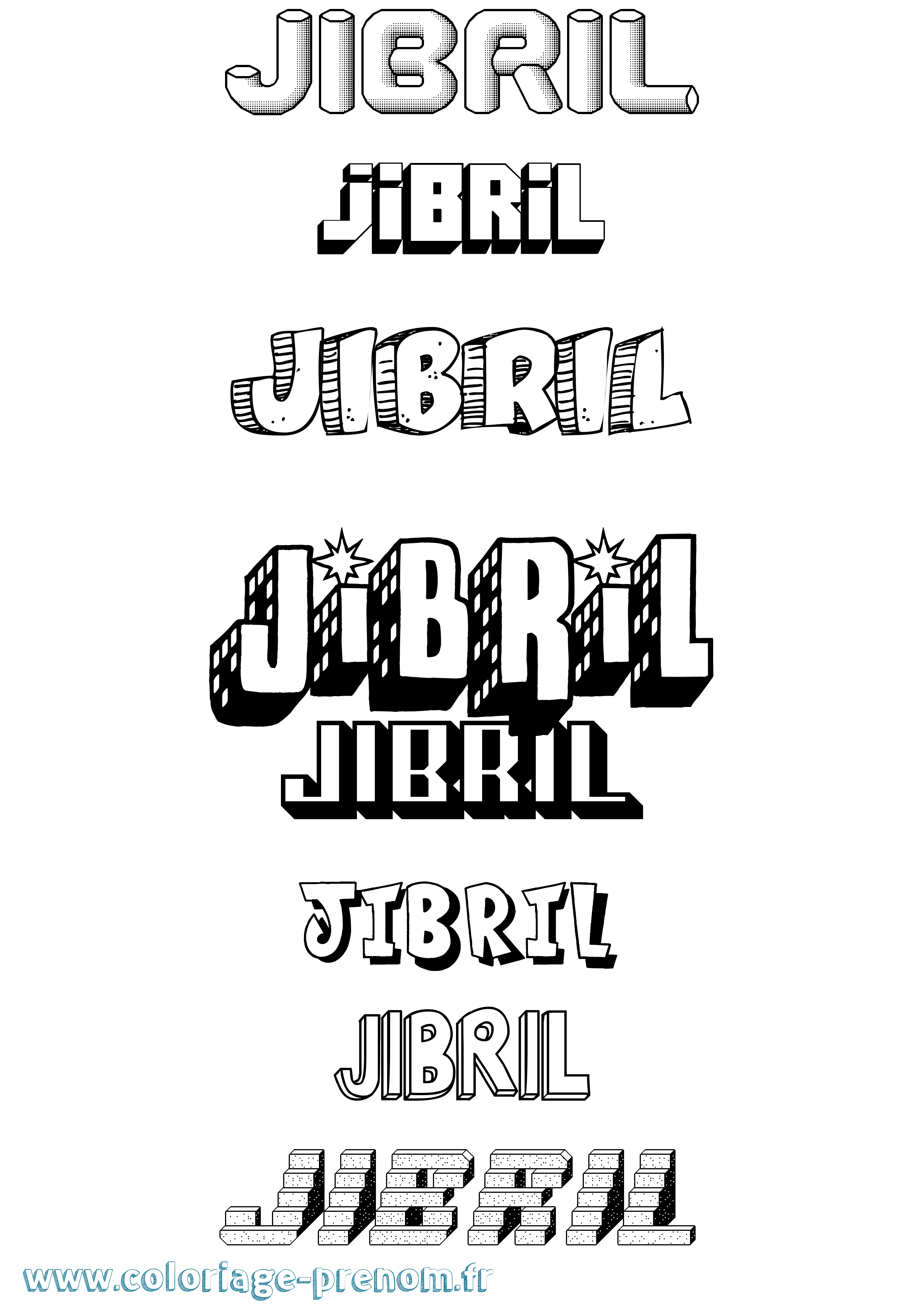 Coloriage prénom Jibril Effet 3D