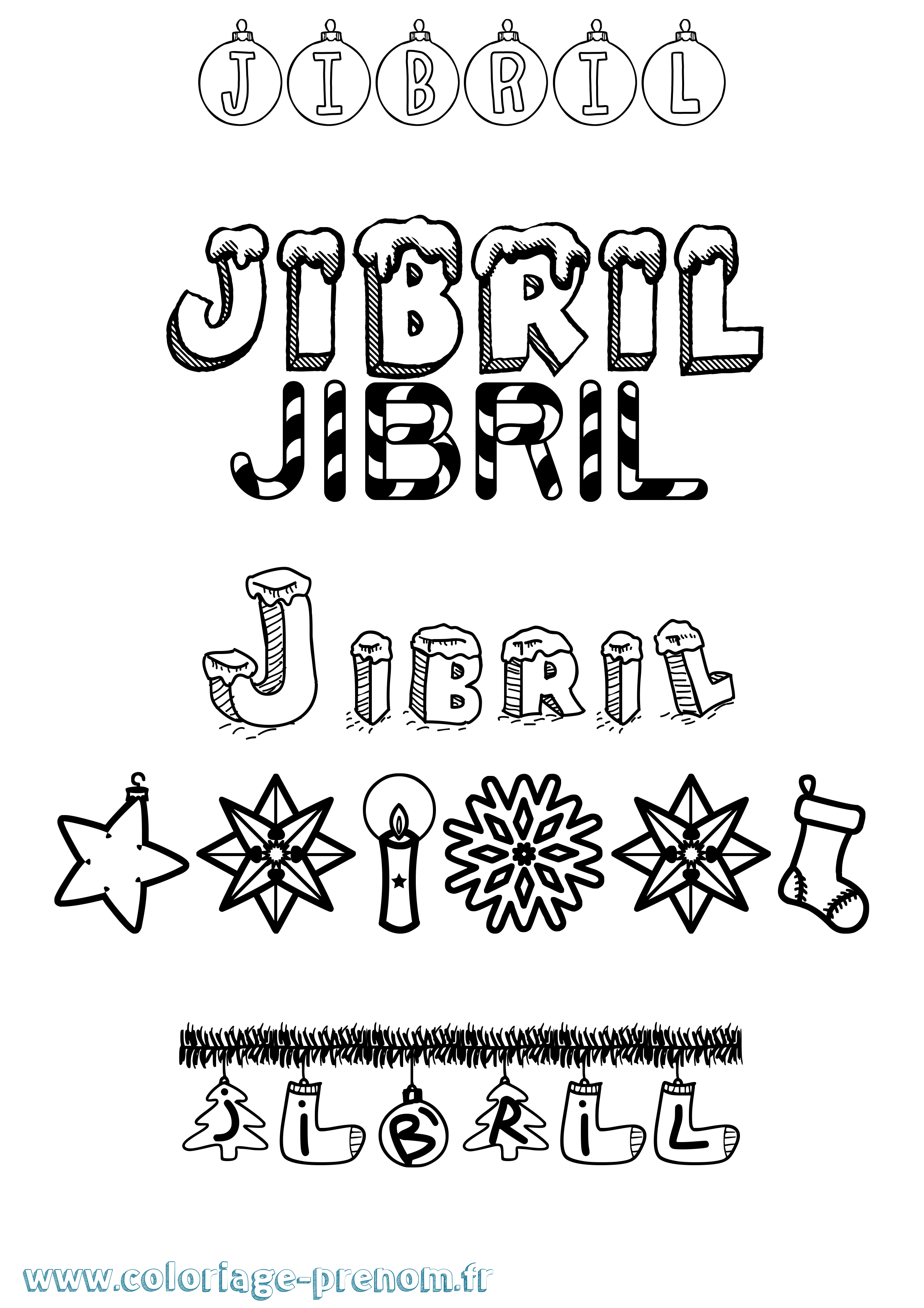 Coloriage prénom Jibril Noël
