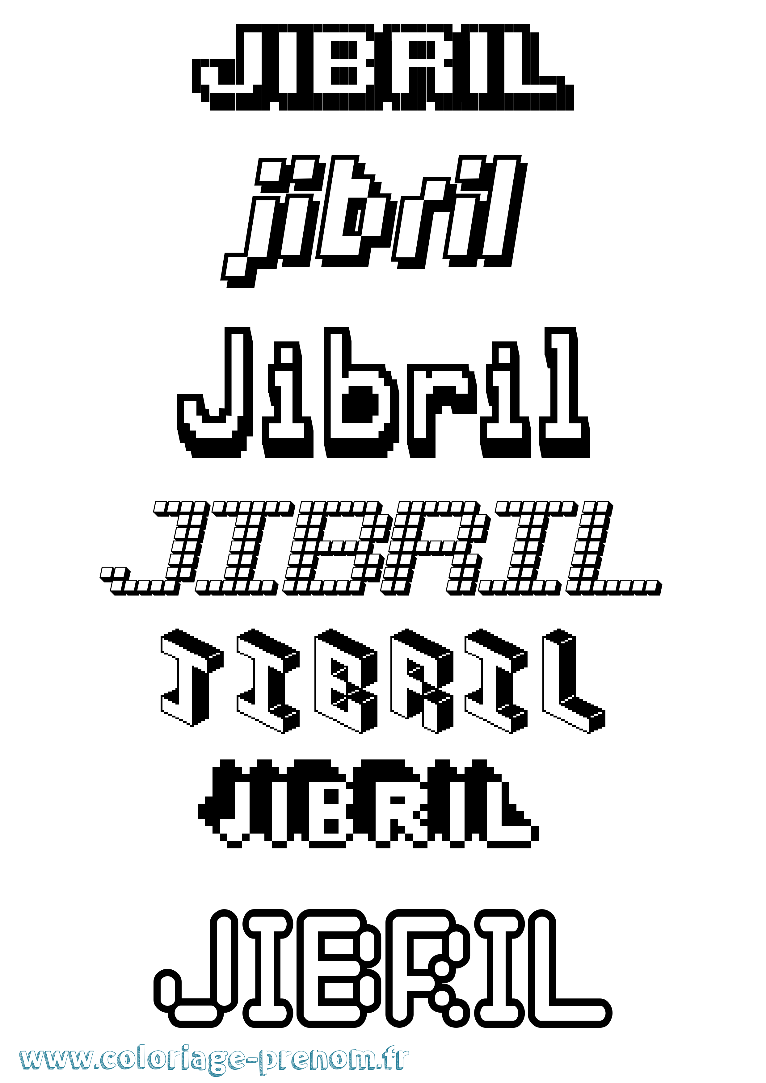 Coloriage prénom Jibril Pixel