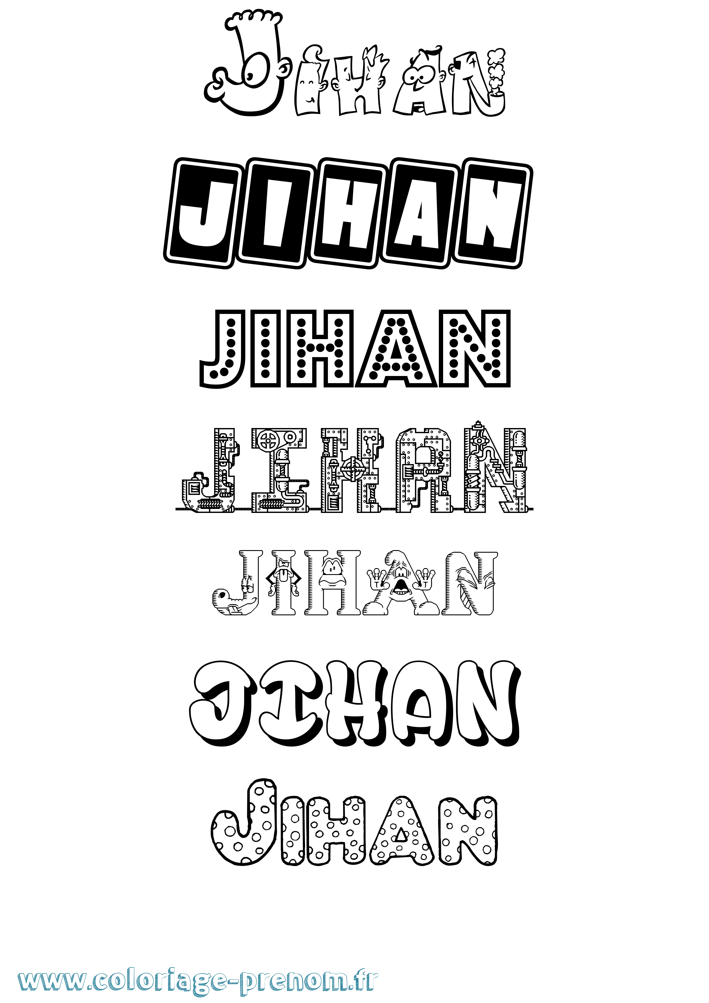Coloriage prénom Jihan Fun