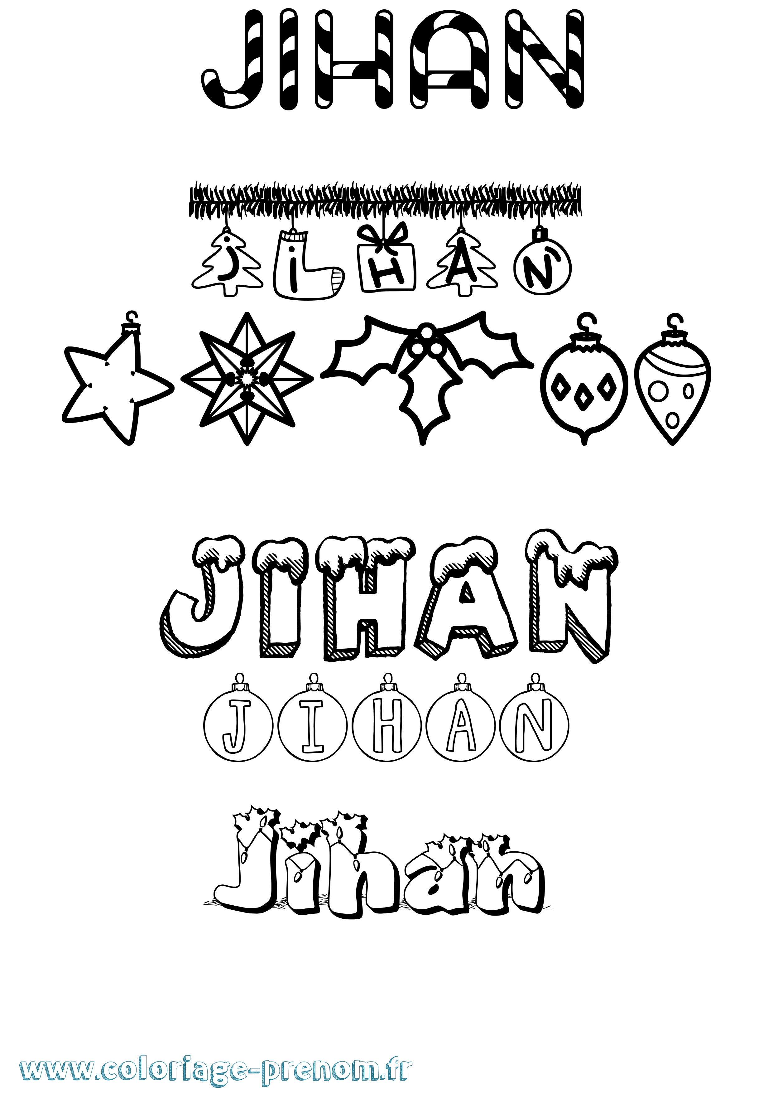 Coloriage prénom Jihan Noël