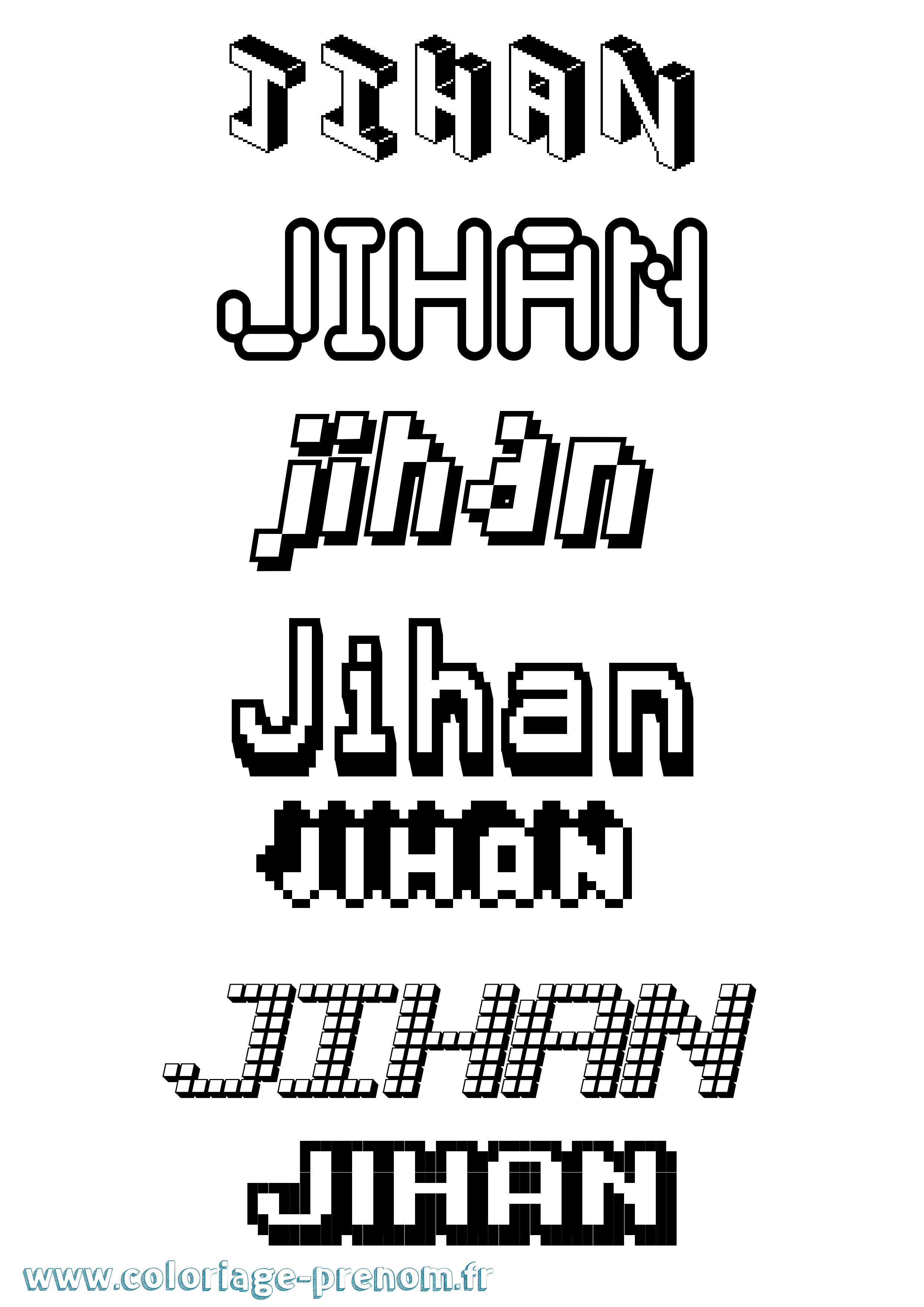 Coloriage prénom Jihan Pixel