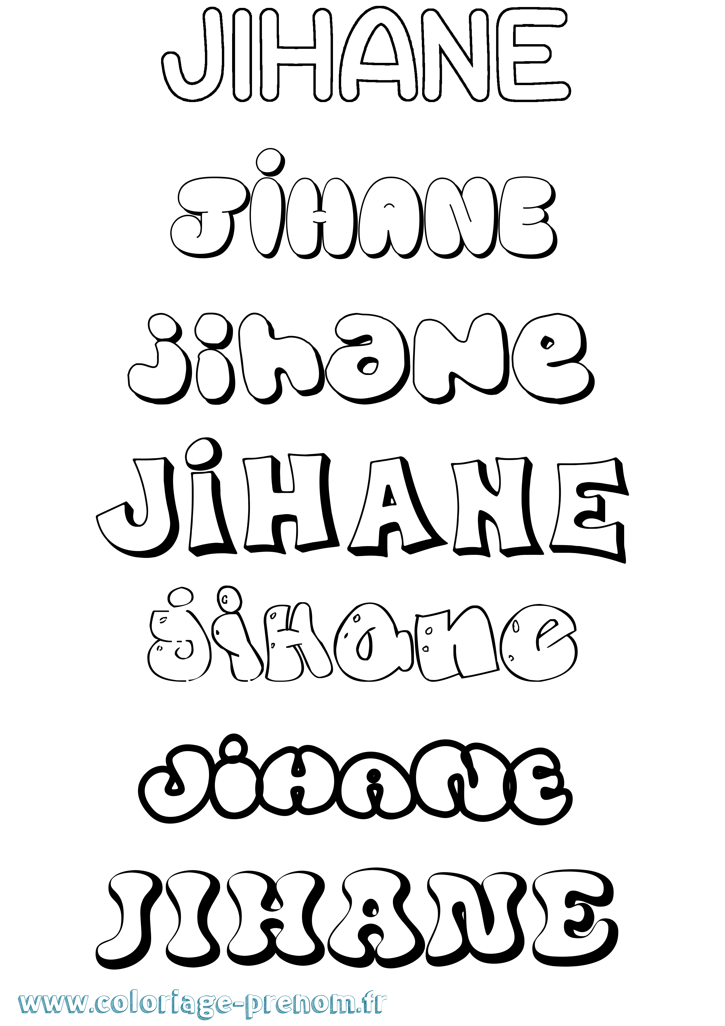 Coloriage prénom Jihane Bubble