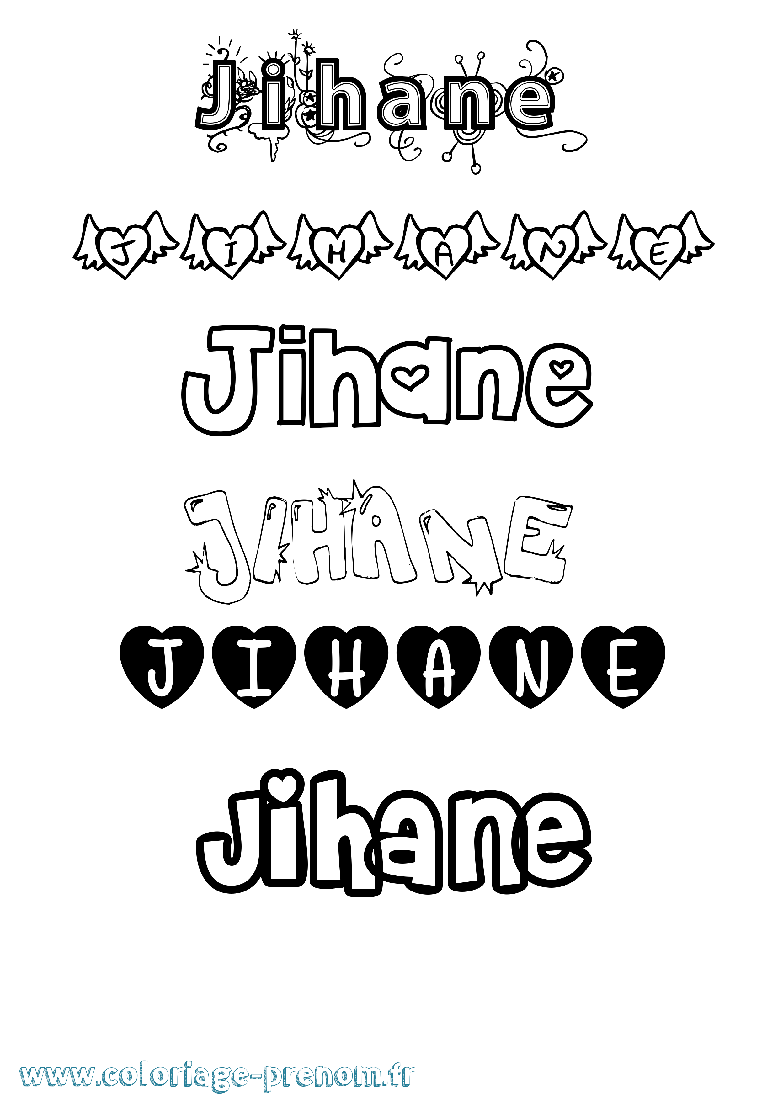 Coloriage prénom Jihane Girly
