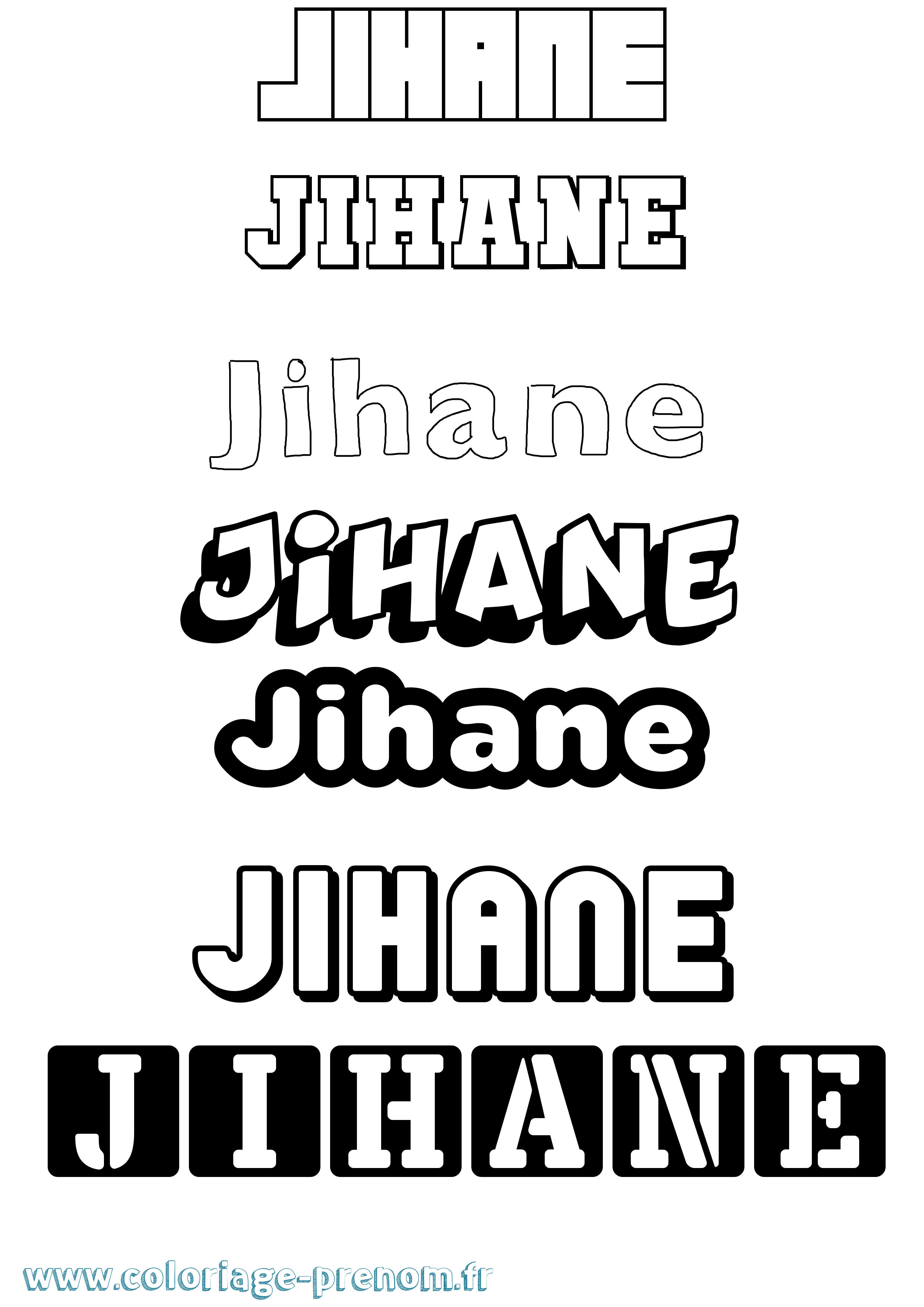Coloriage prénom Jihane Simple