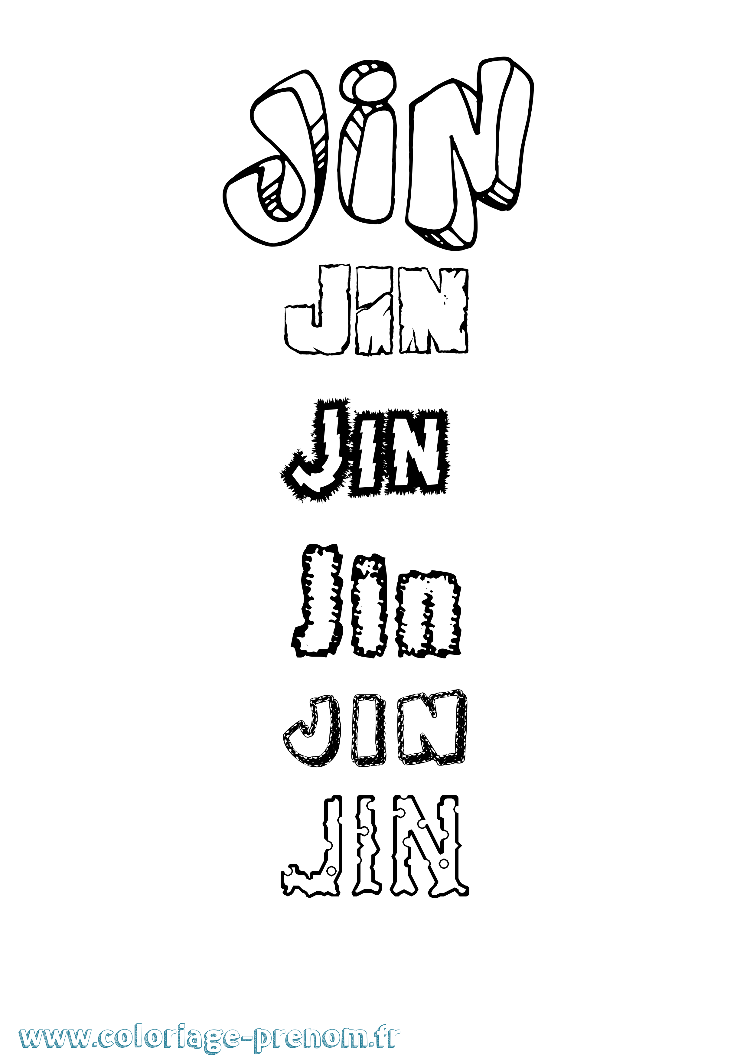 Coloriage prénom Jin Destructuré