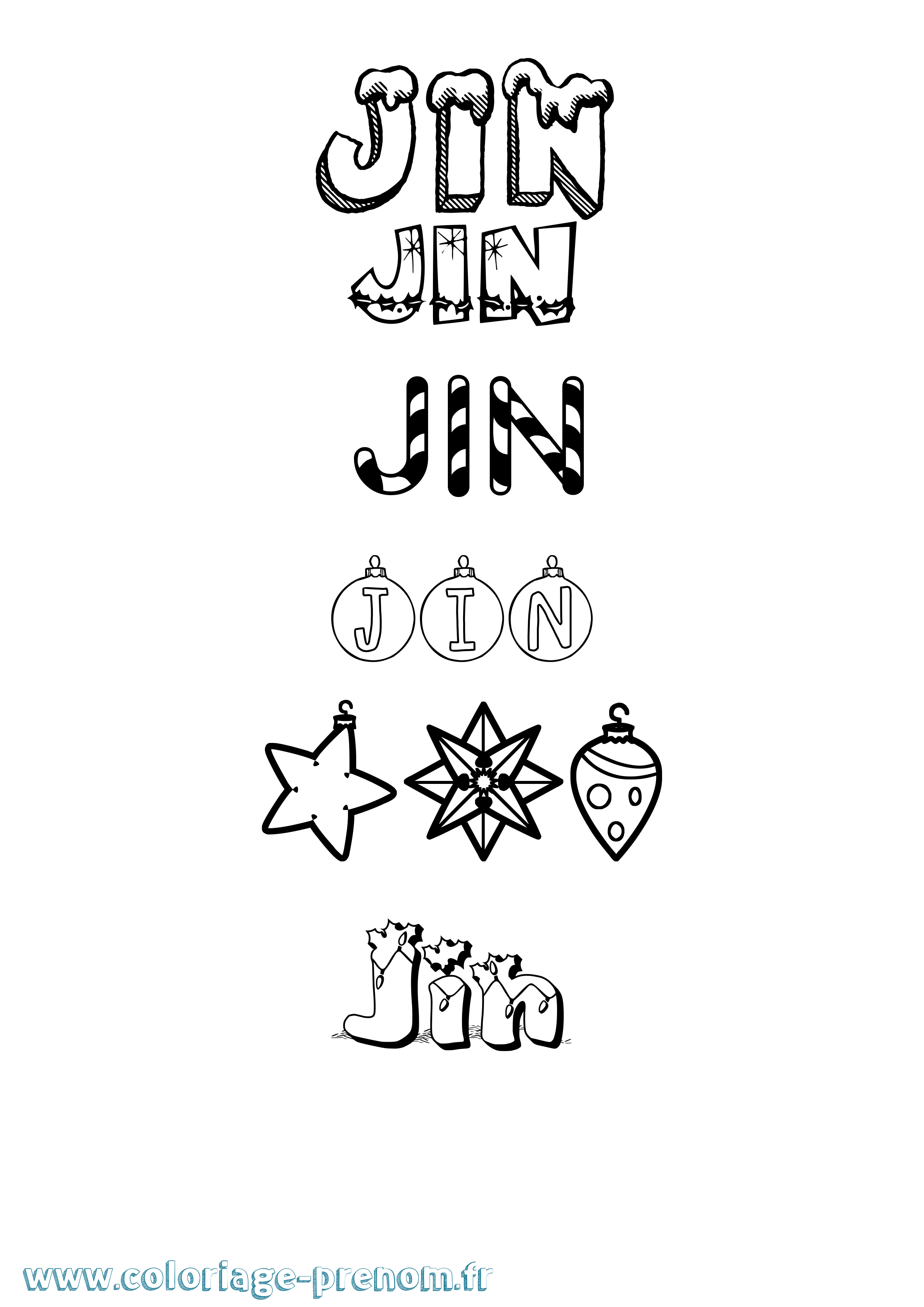 Coloriage prénom Jin Noël