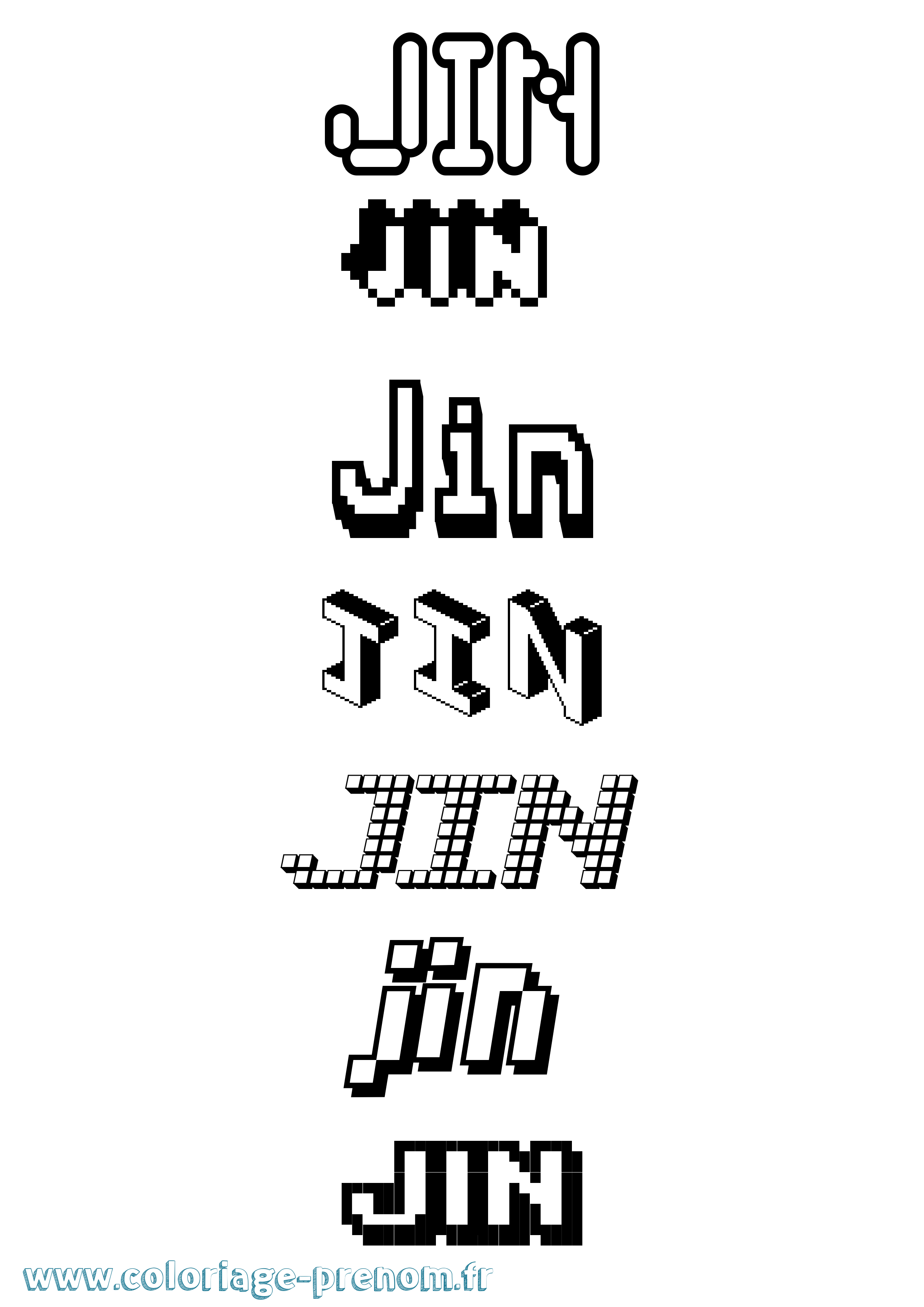 Coloriage prénom Jin Pixel