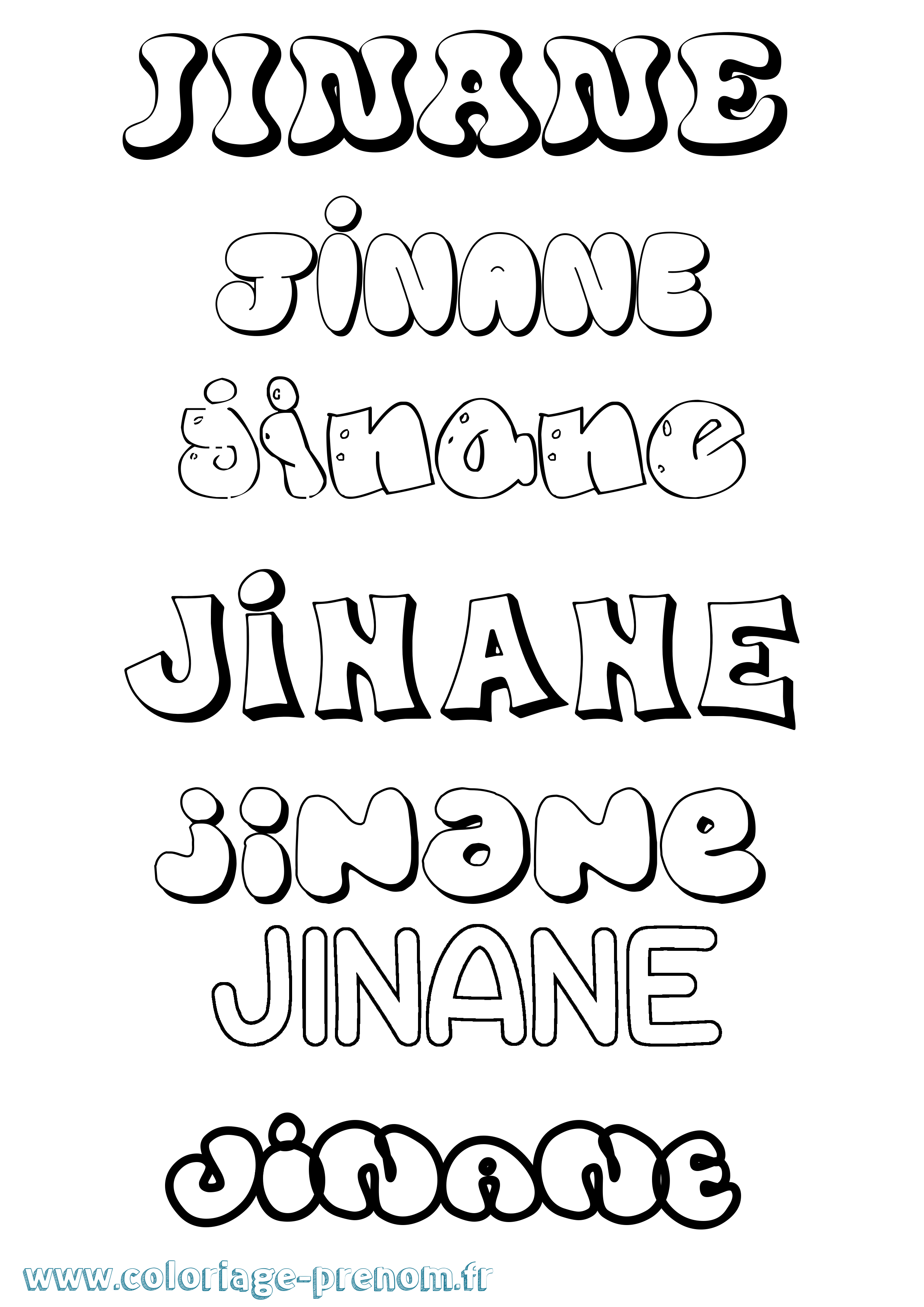 Coloriage prénom Jinane Bubble