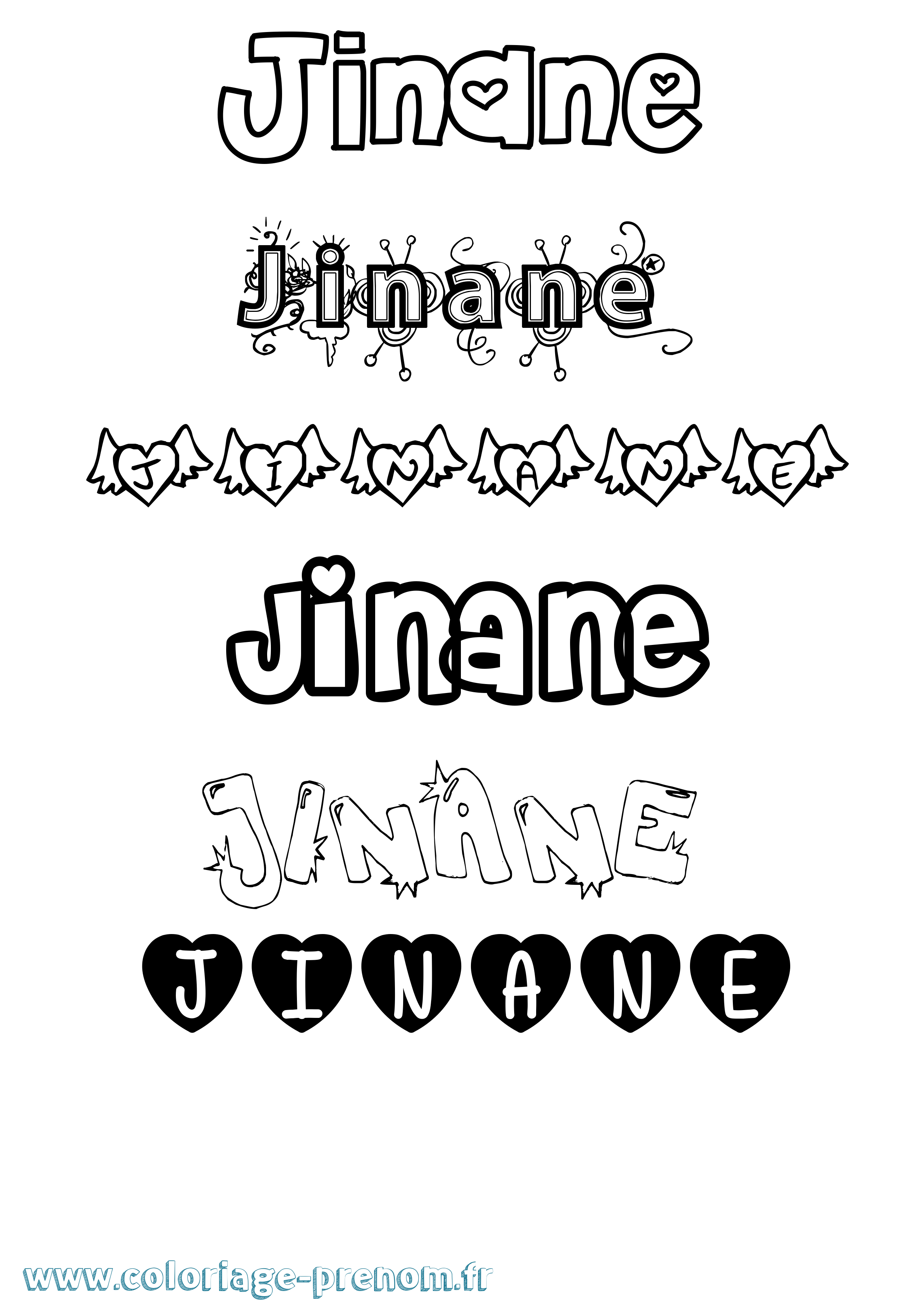 Coloriage prénom Jinane Girly