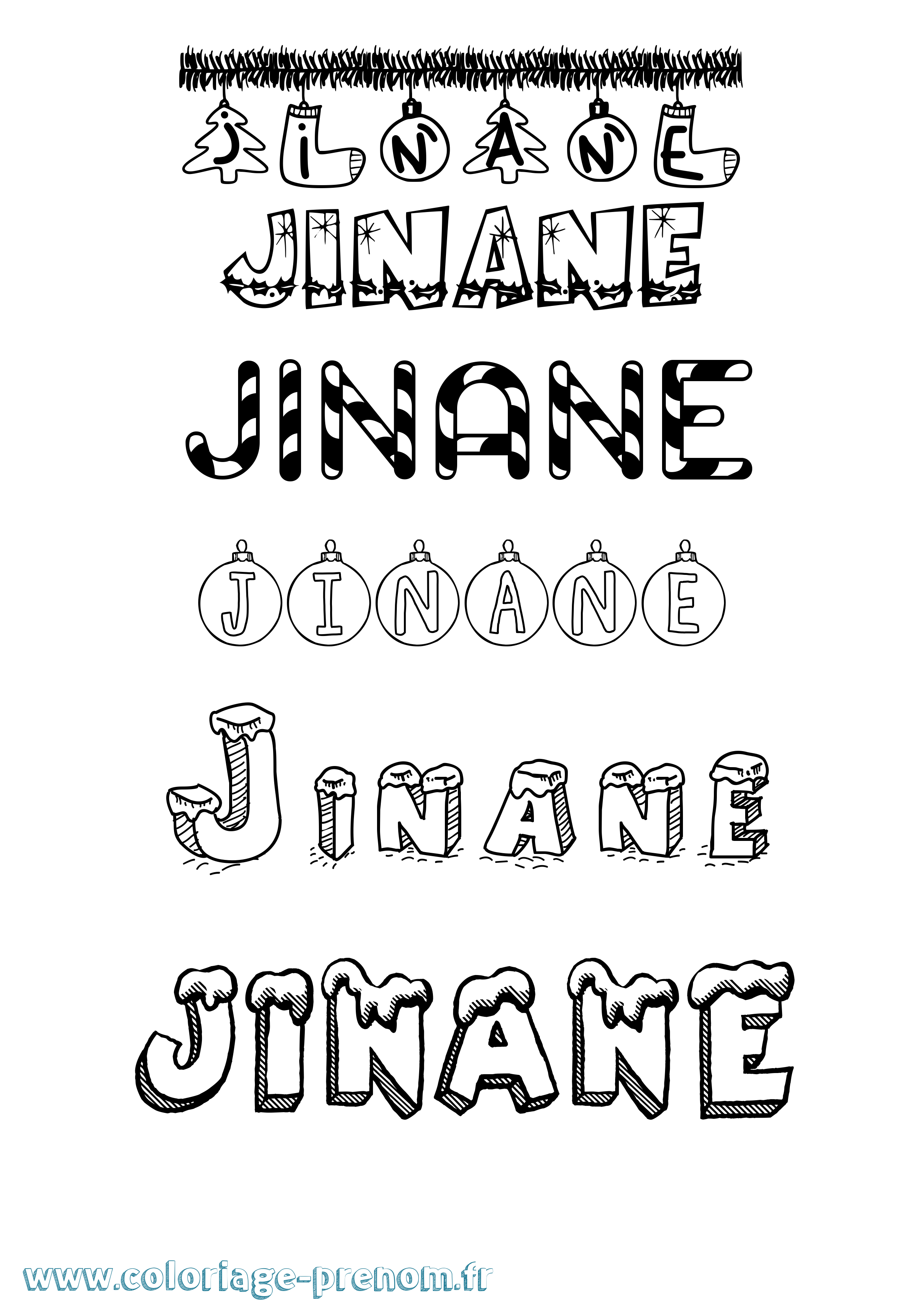 Coloriage prénom Jinane Noël