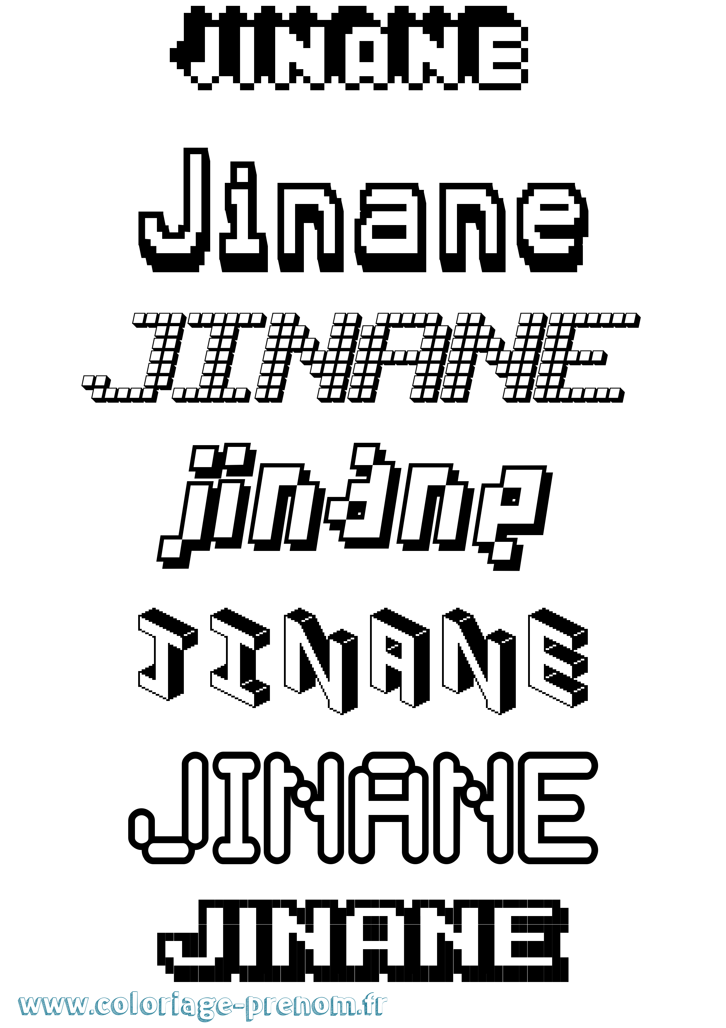 Coloriage prénom Jinane Pixel