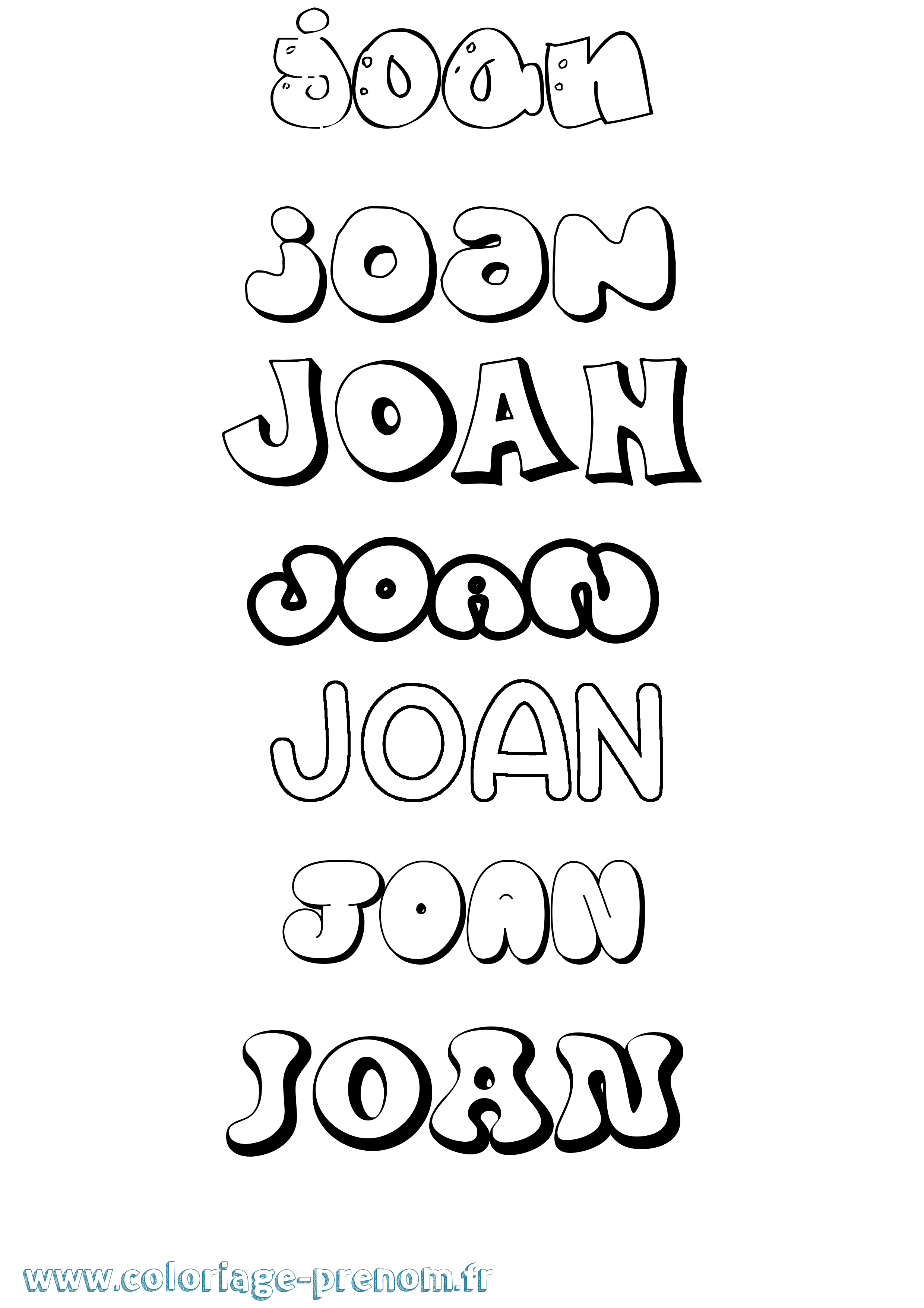Coloriage prénom Joan Bubble