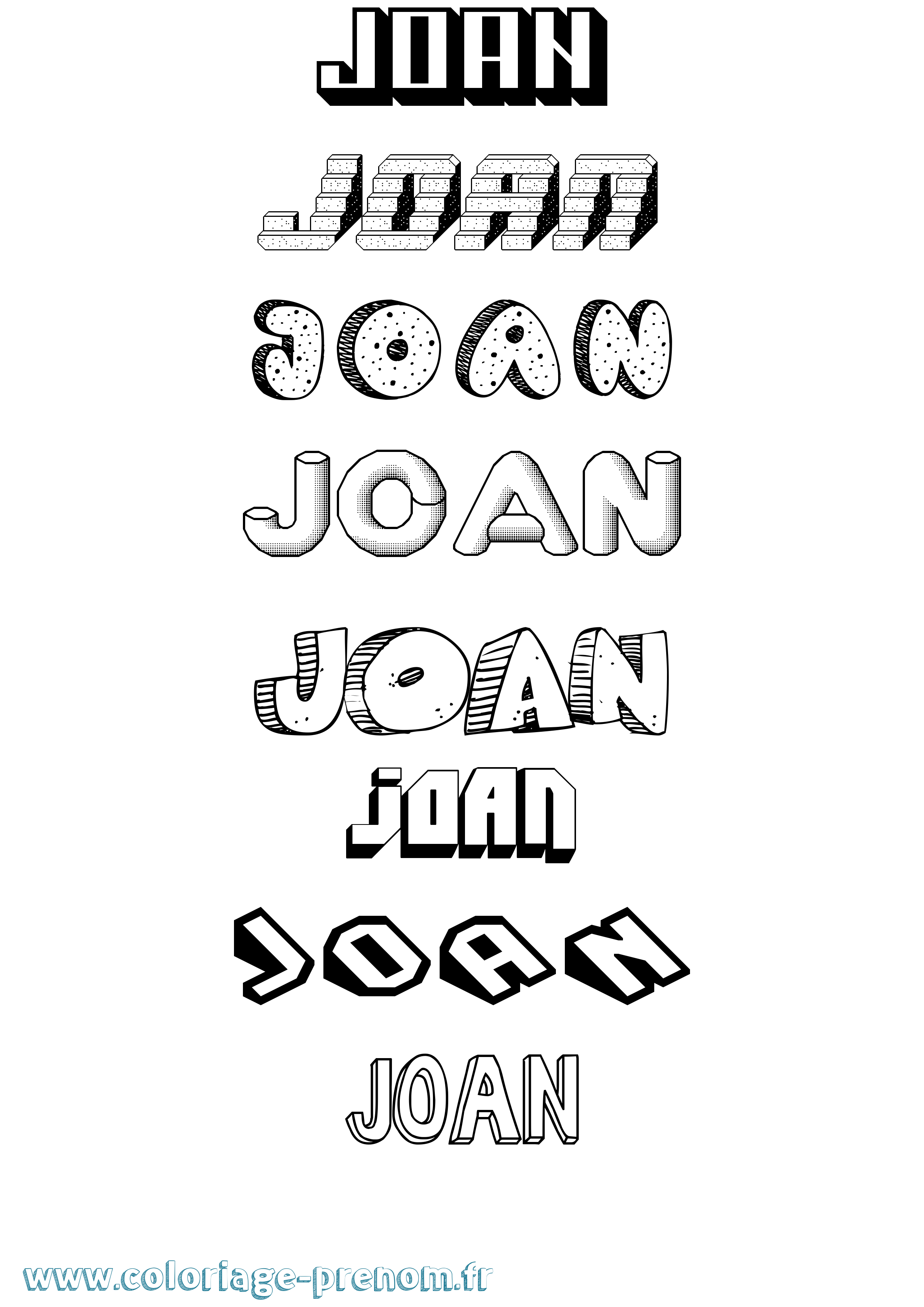Coloriage prénom Joan Effet 3D