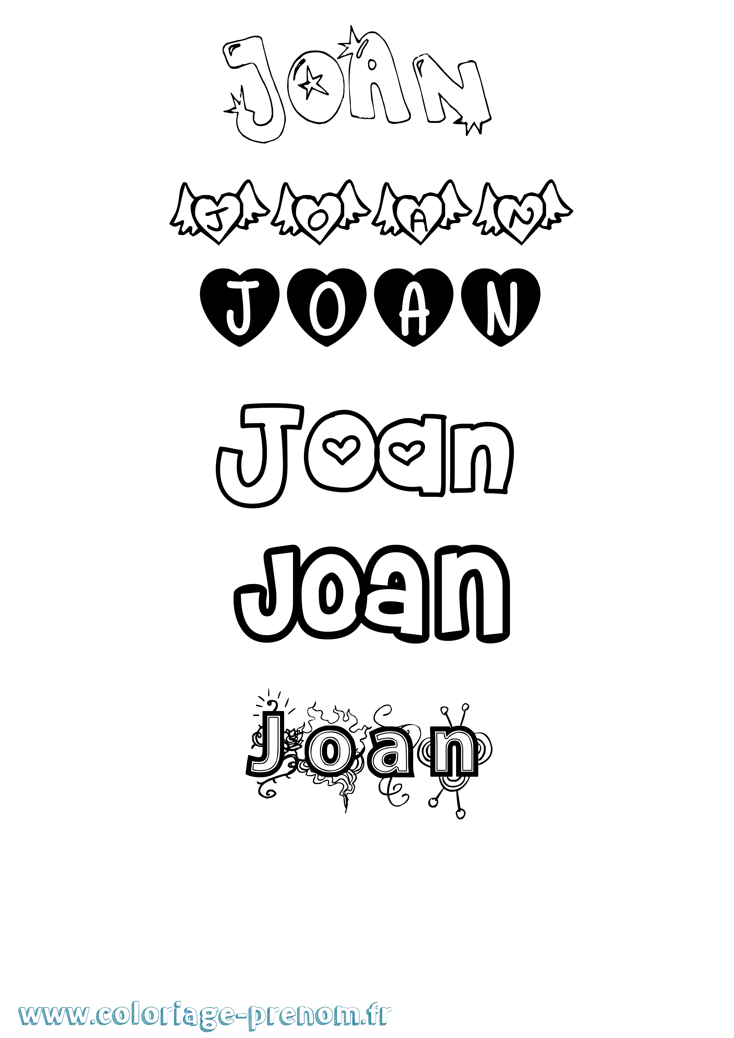 Coloriage prénom Joan Girly