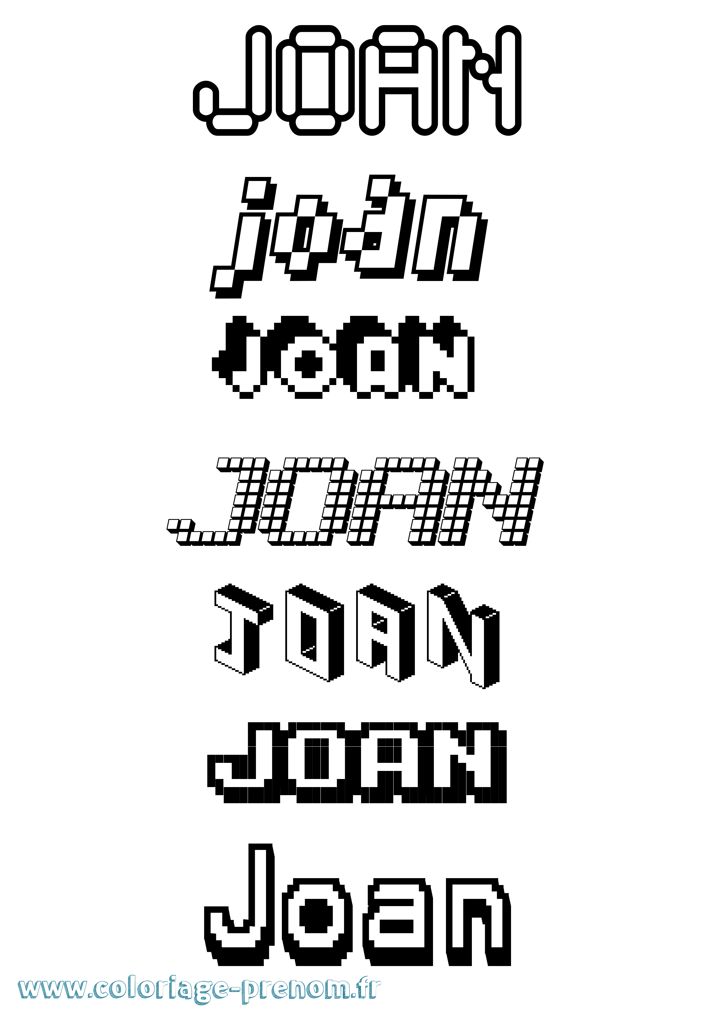 Coloriage prénom Joan Pixel