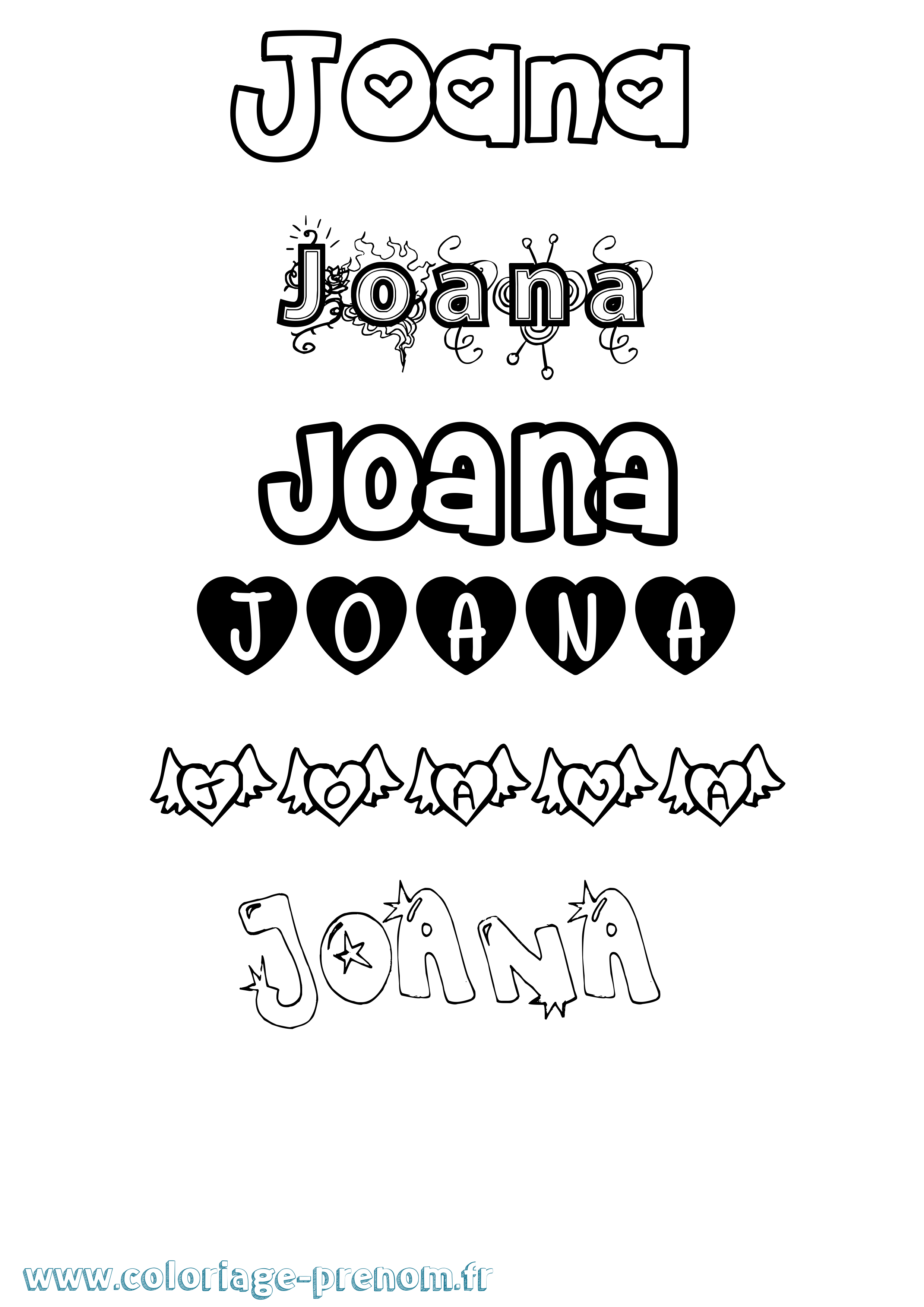 Coloriage prénom Joana Girly