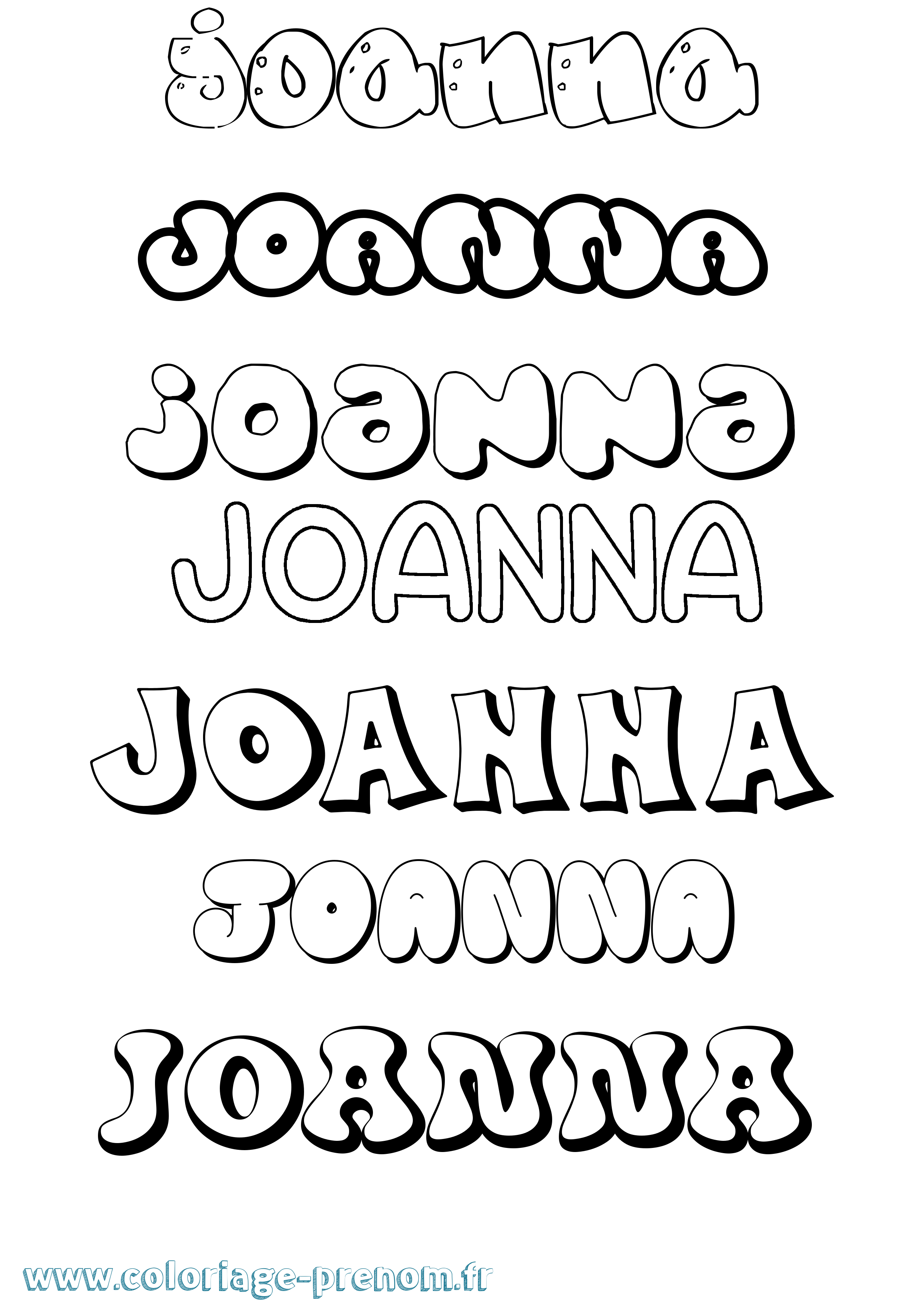 Coloriage prénom Joanna Bubble