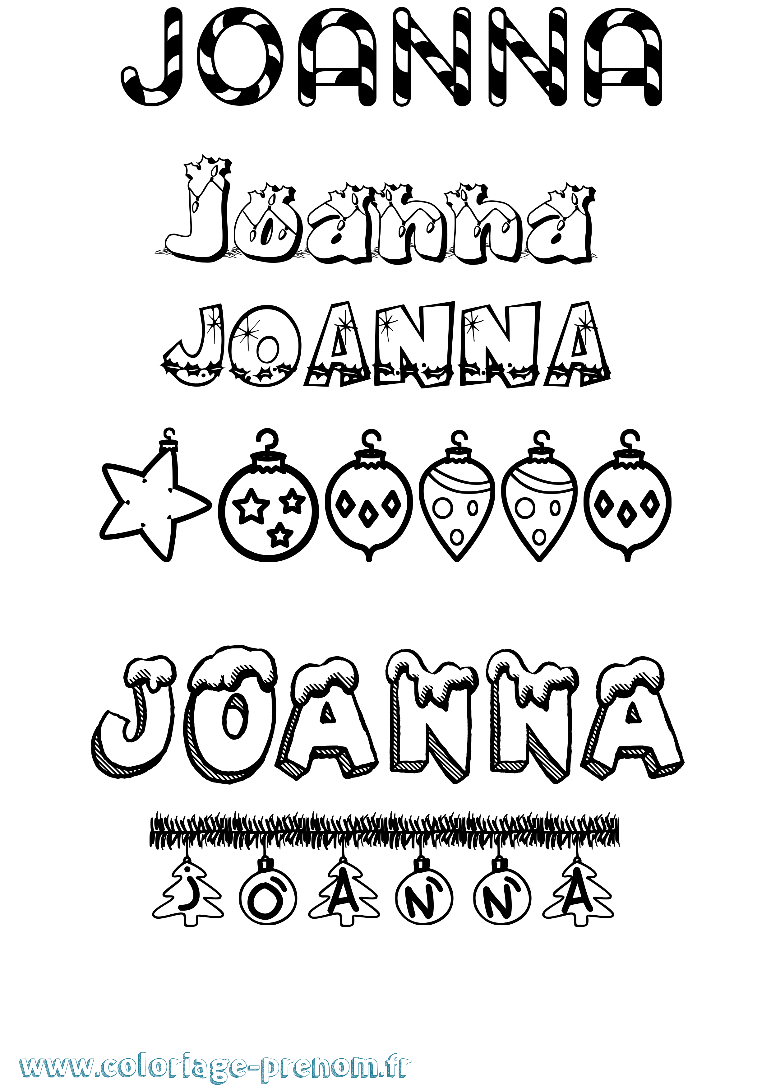 Coloriage prénom Joanna Noël
